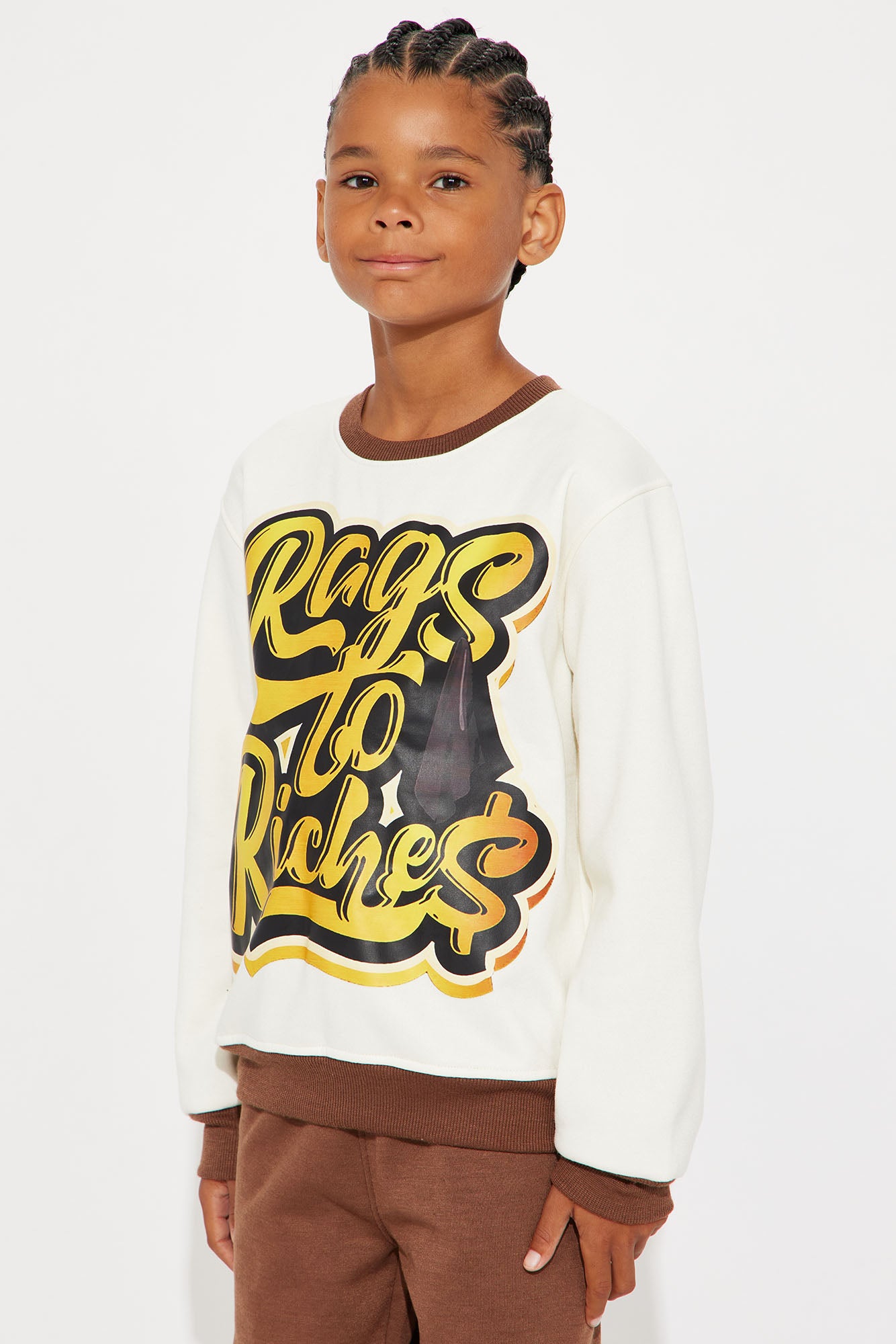 Mini Rags To Riches Crew Neck Sweatshirt And Jogger Pant Set - Brown/combo