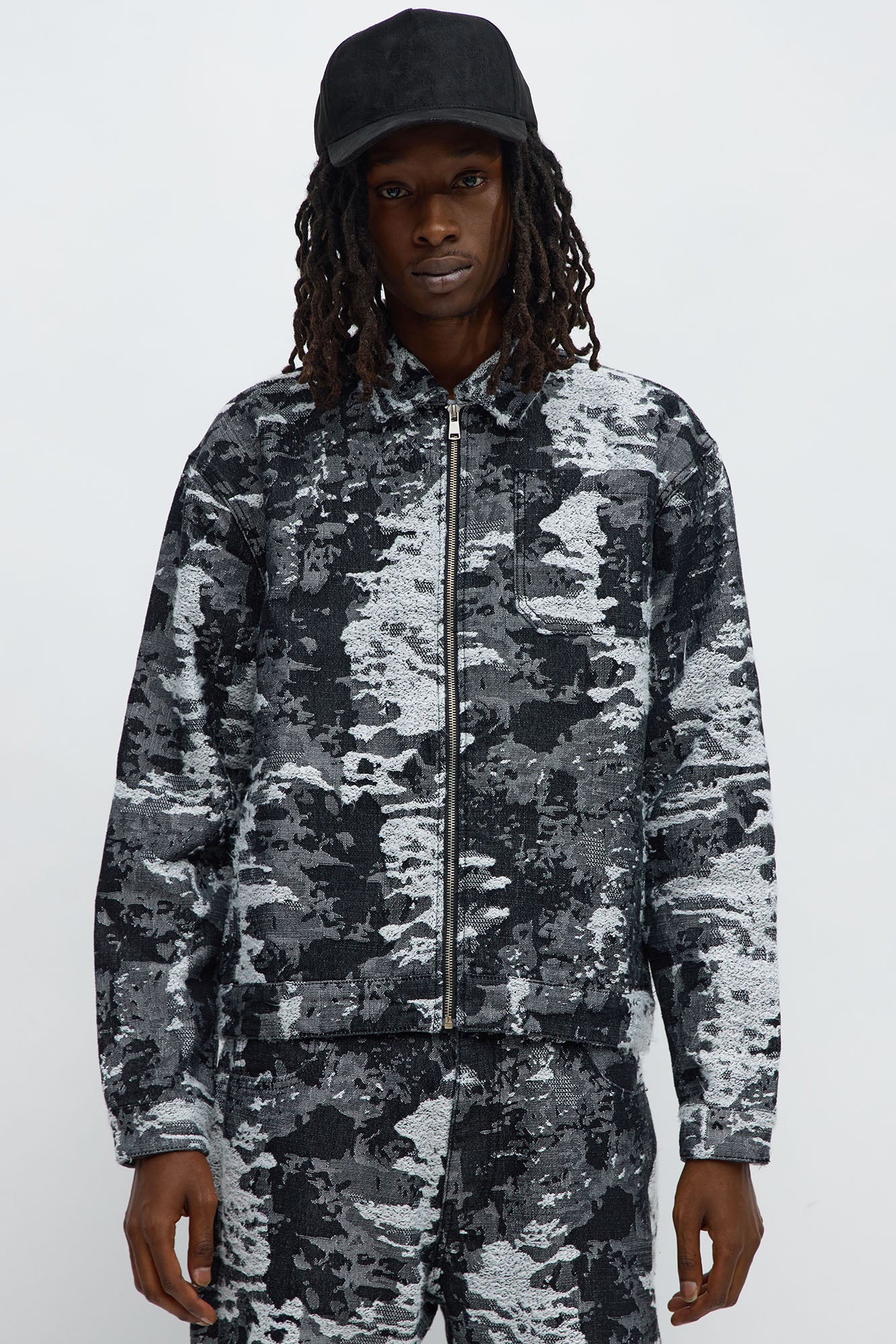 Cropped Fading In And Out Work Jacket - Black Wash