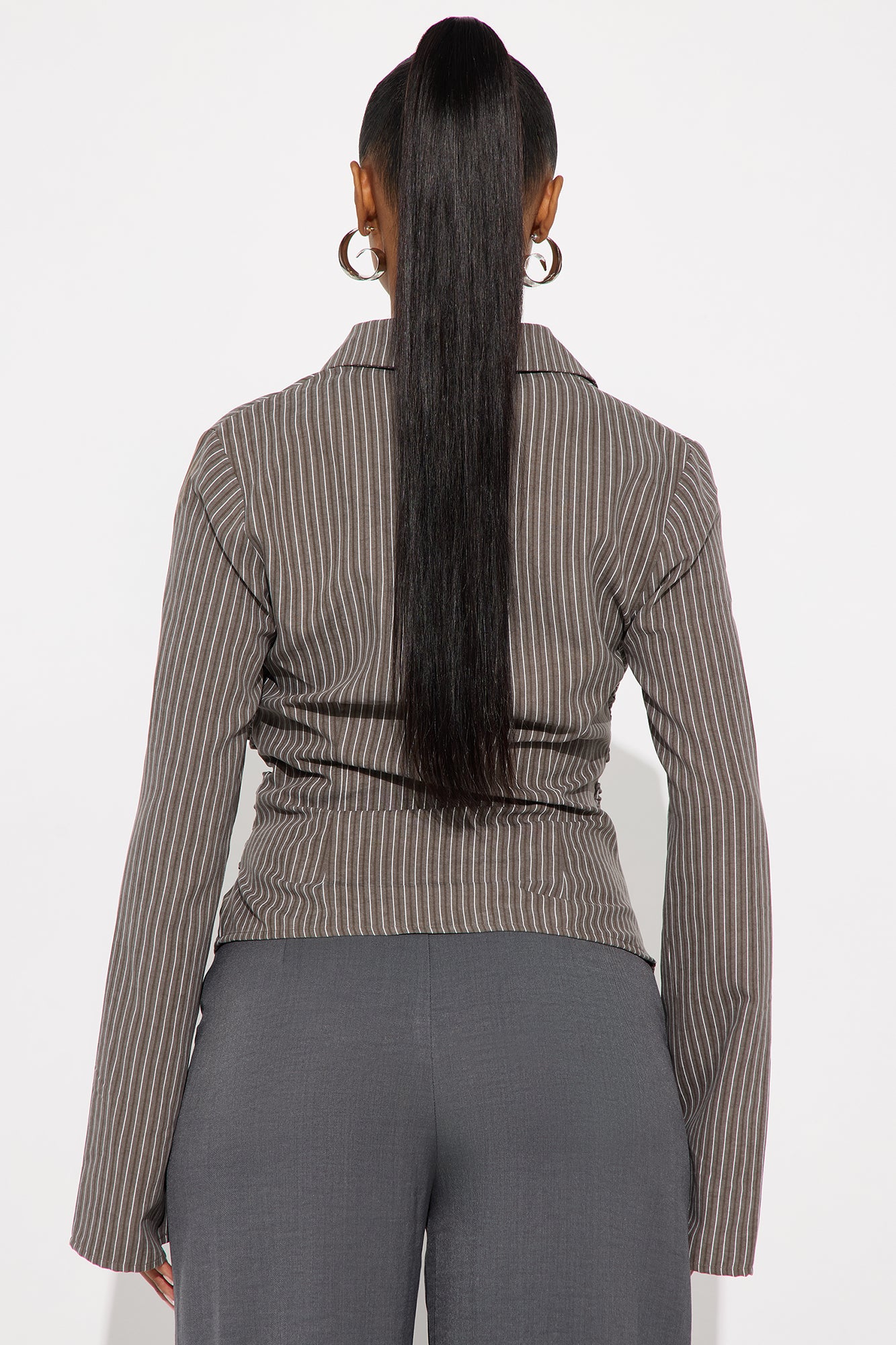 Modern Girl Ruched Pinstripe Top - Grey/combo