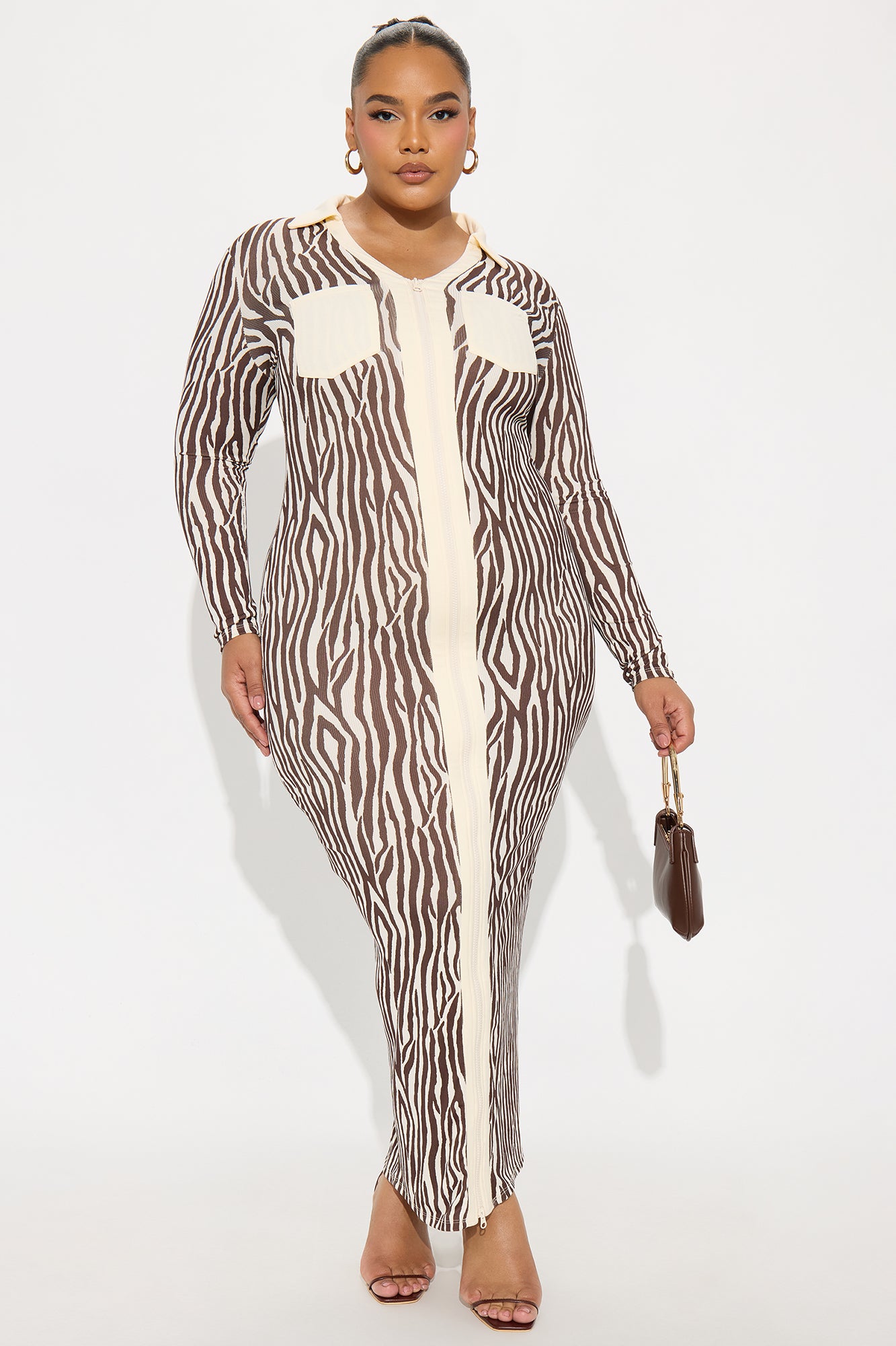Boss Up Collared Maxi Dress - Brown/combo