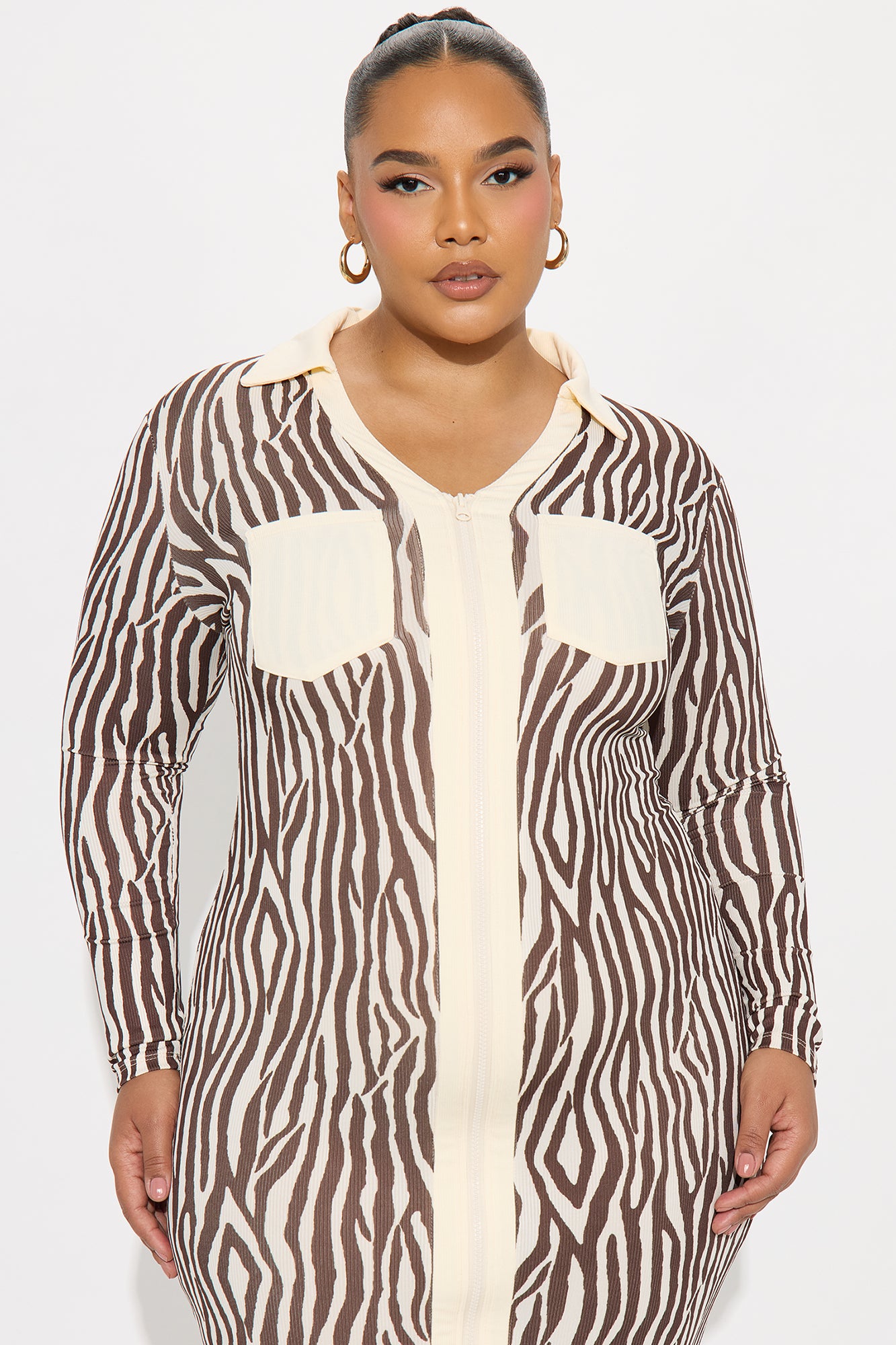 Boss Up Collared Maxi Dress - Brown/combo