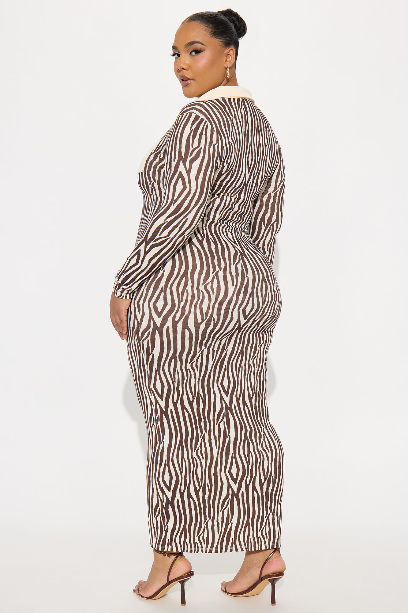Boss Up Collared Maxi Dress - Brown/combo