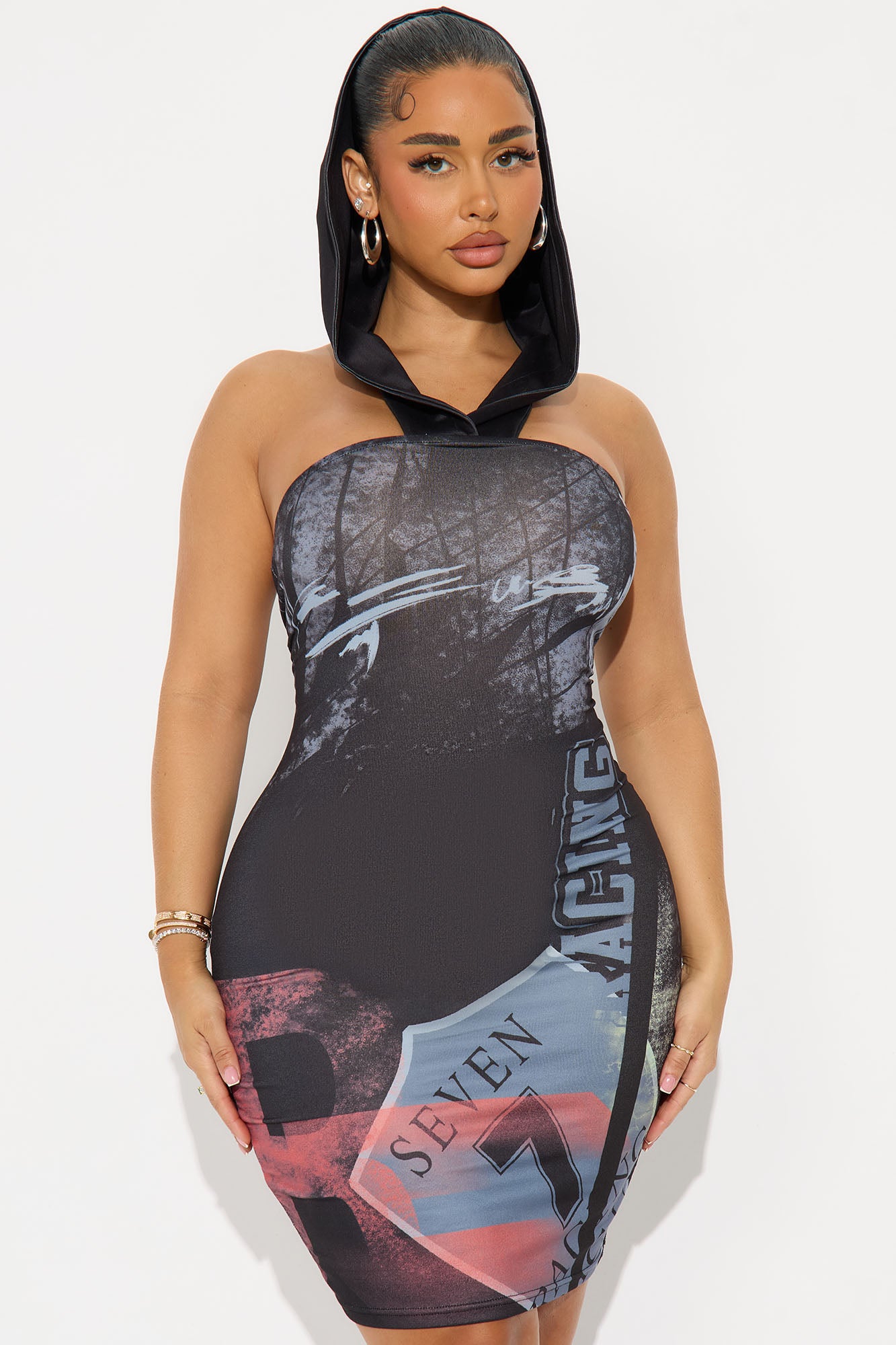 Hearts Racing Hooded Mini Dress - Black/combo