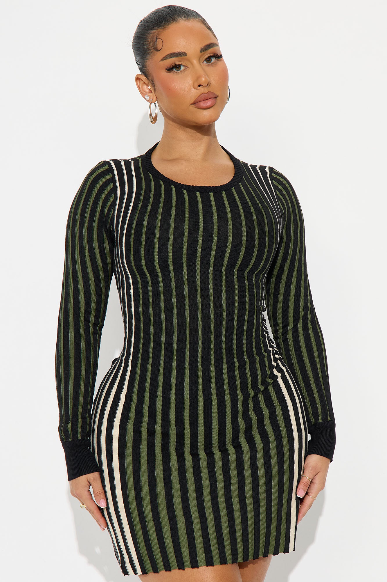 Stevie Striped Sweater Mini Dress - Olive/combo