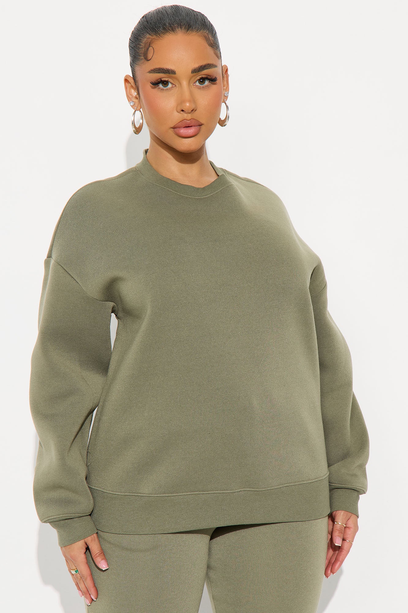 Candice Oversized Crewneck Sweatshirt - Olive