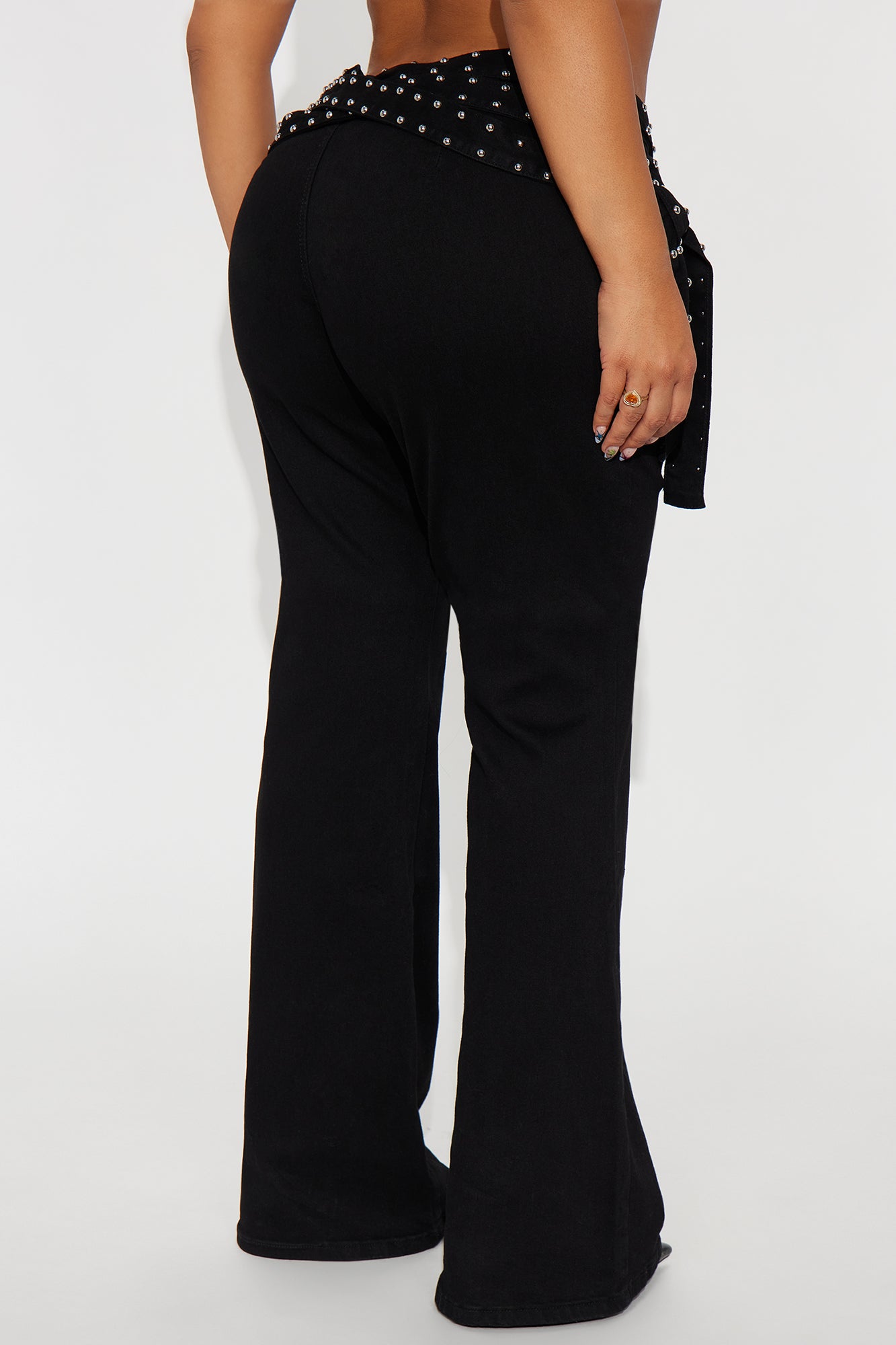 Make A Scene Belted Low Rise Flare Jeans - Black