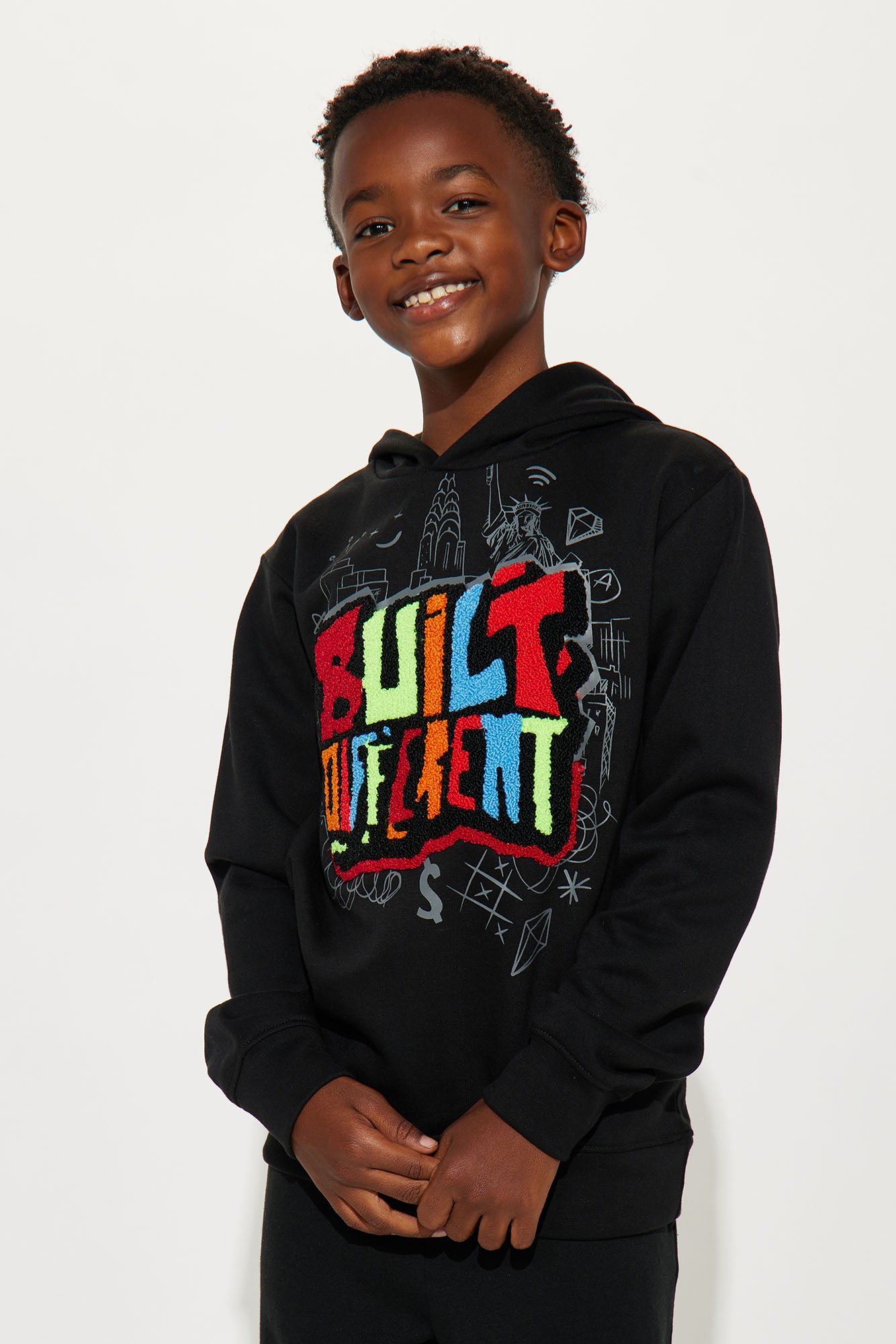 Mini Built Different Patch Fleece Hoodie - Black