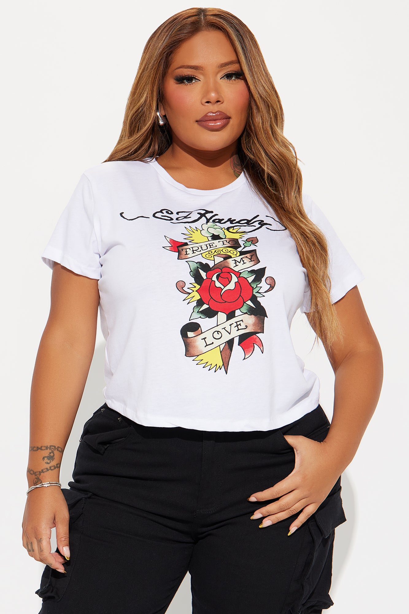 Ed Hardy Dagger And Rose Fitted Tee - White