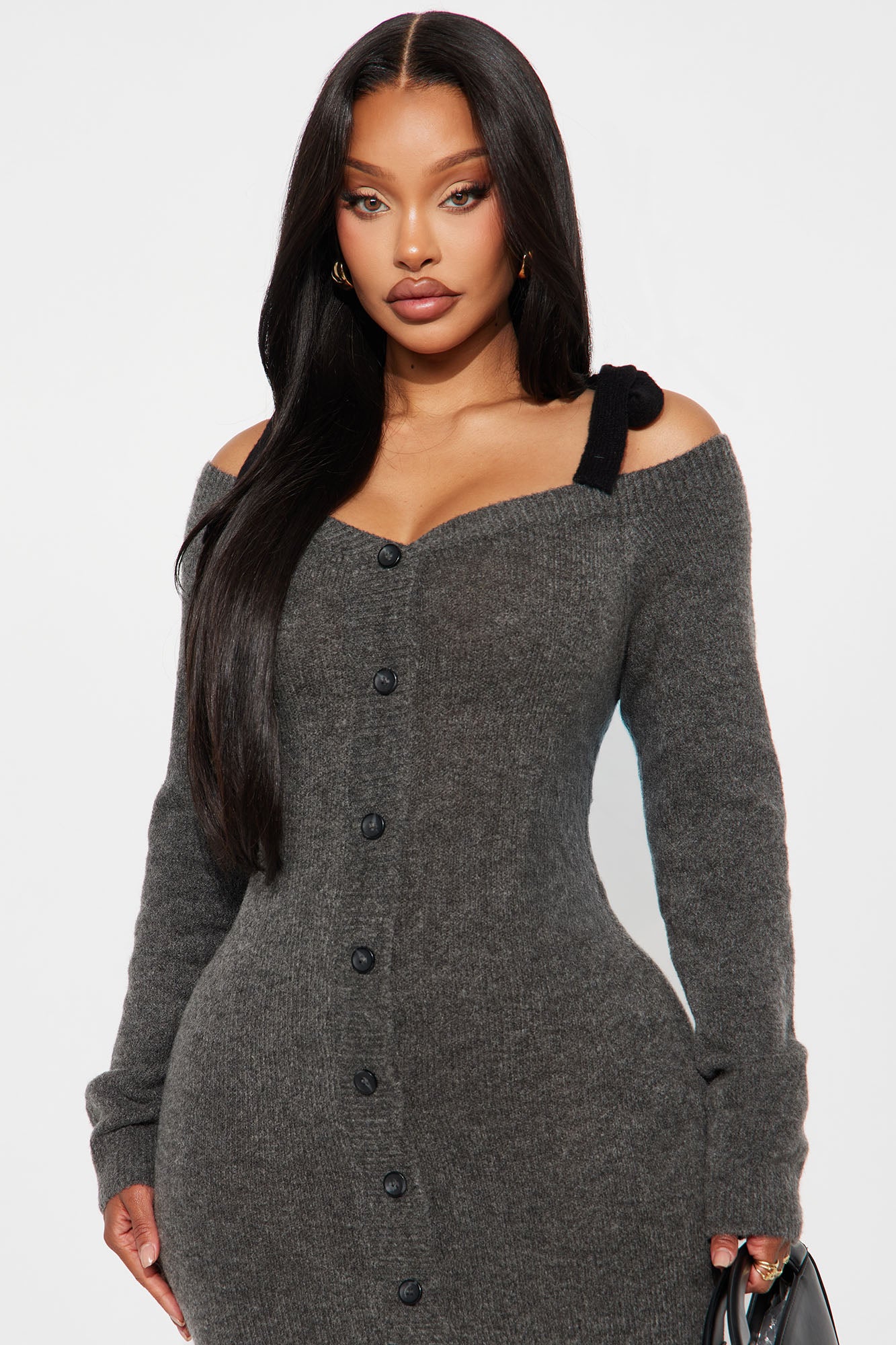 Hidden Secrets Sweater Midi Dress - Charcoal