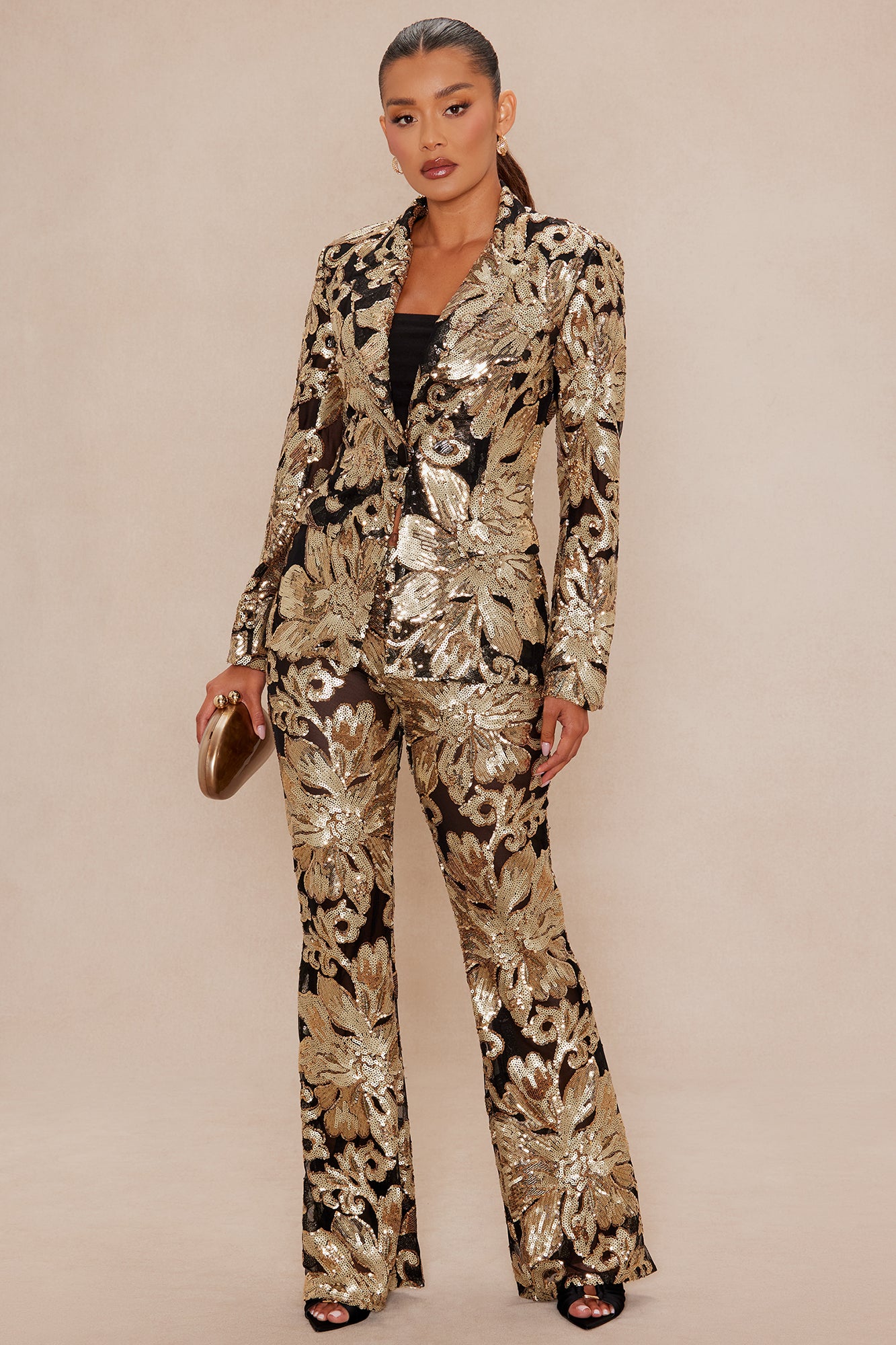 Miranda Sequin Blazer - Black/Gold