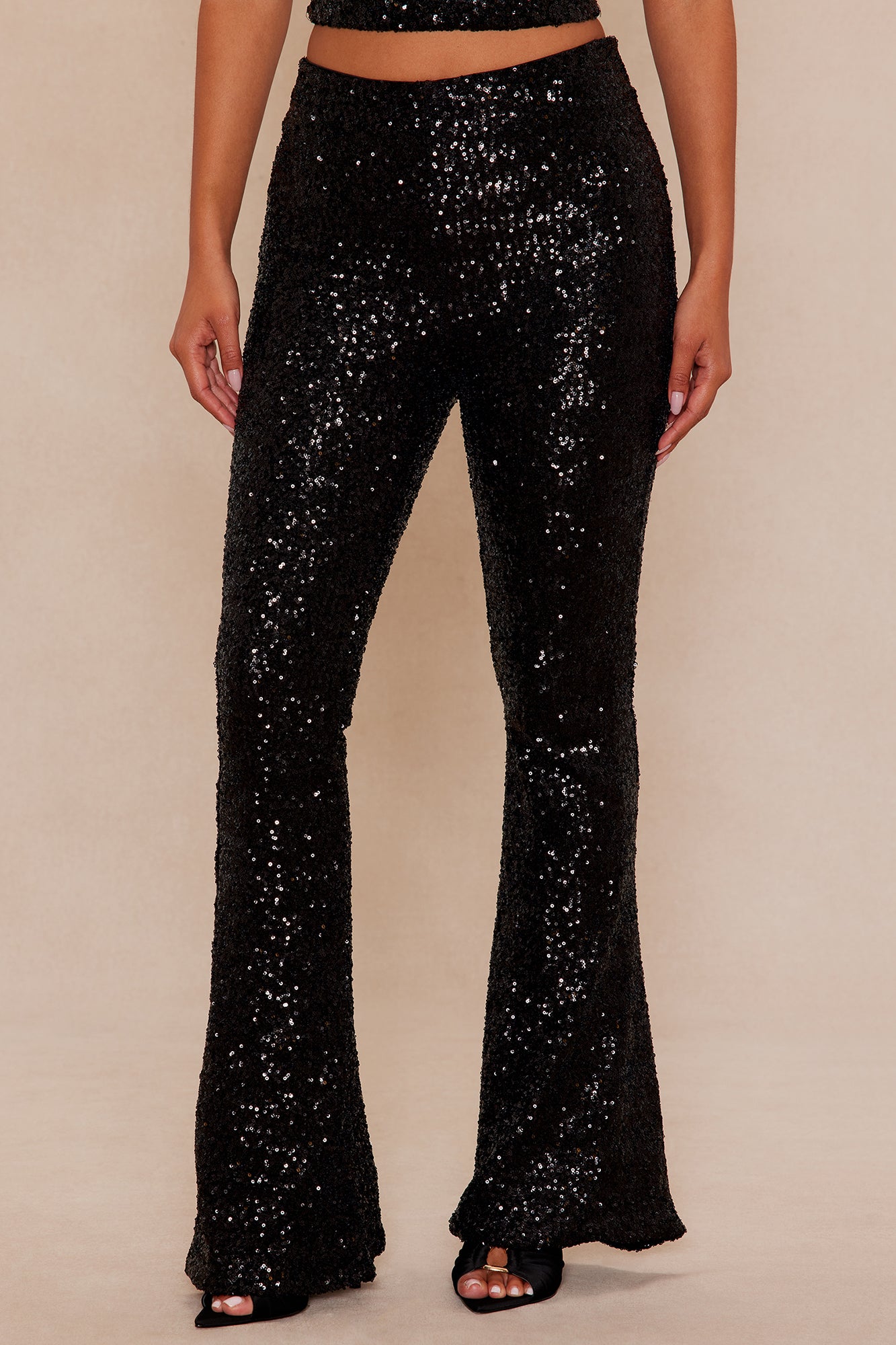 Azalea Sequin Flare Pant - Black