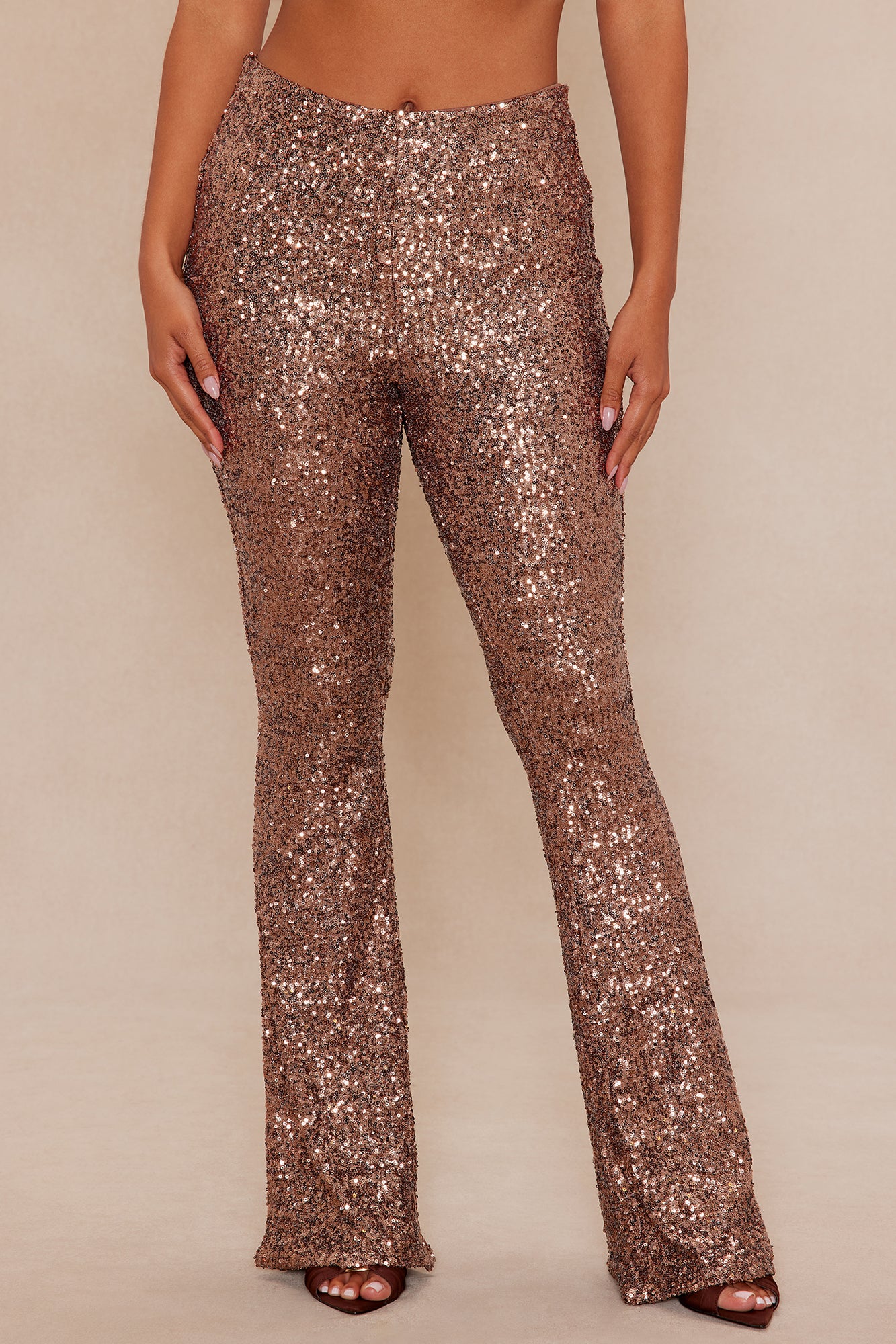 Azalea Sequin Flare Pant - Bronze