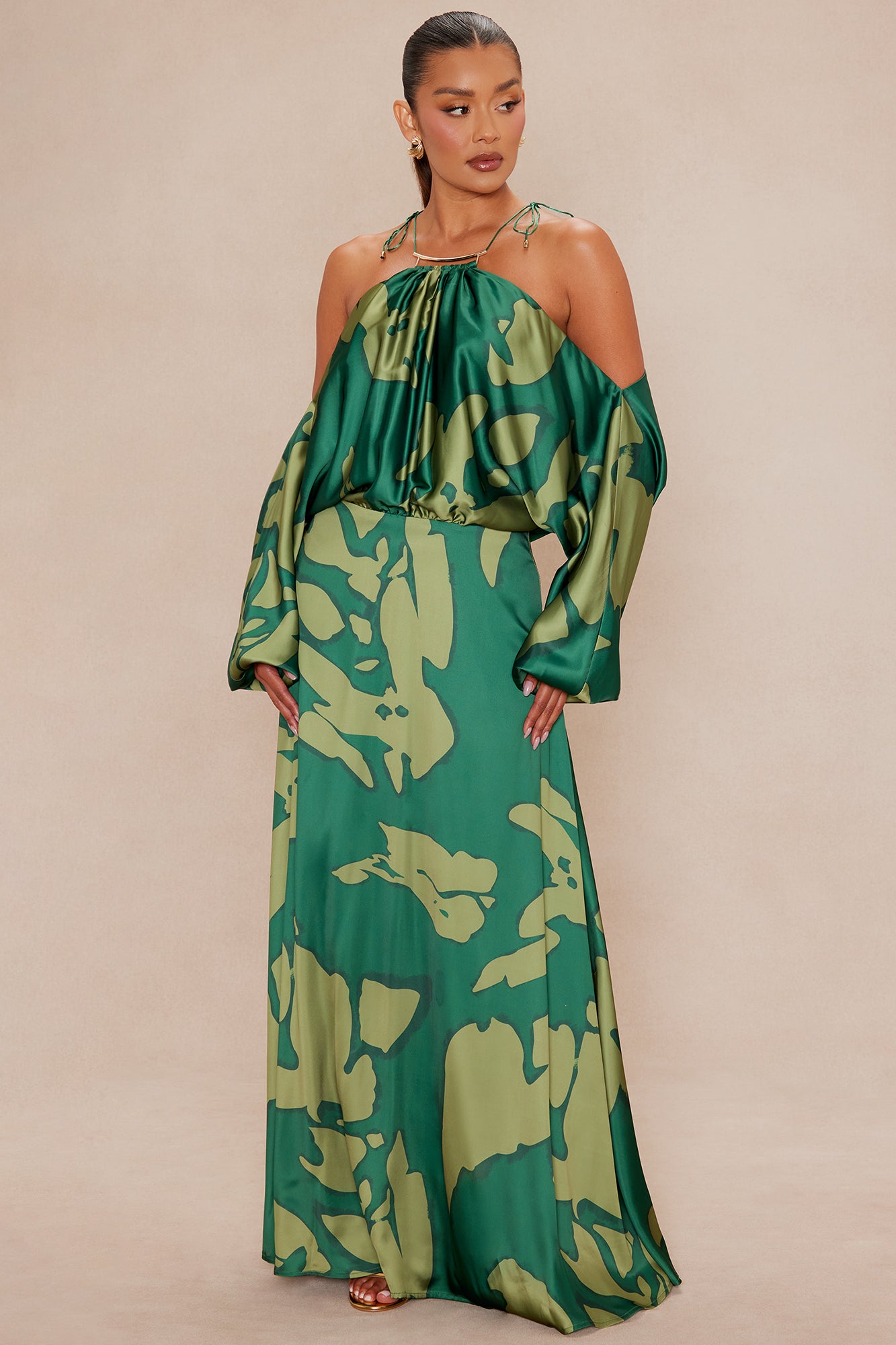 Nikki Satin Maxi Dress - Green/combo