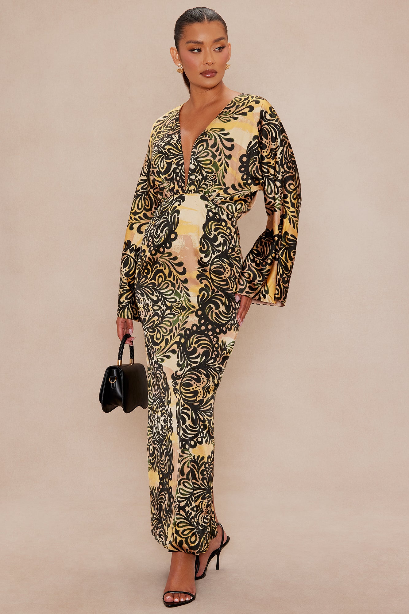 Mari Satin Maxi Dress - Gold/combo