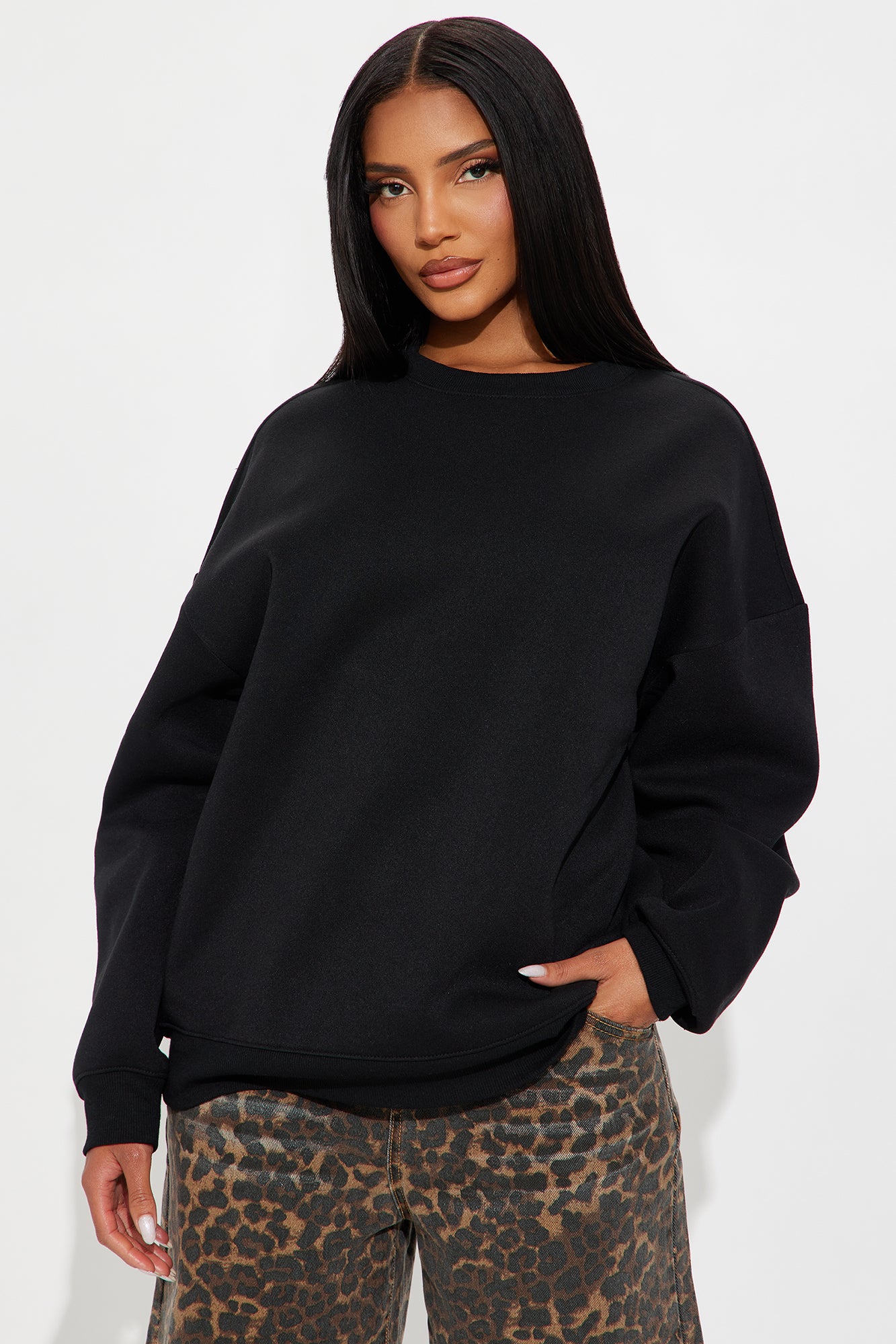 Candice Oversized Crewneck Sweatshirt - Black