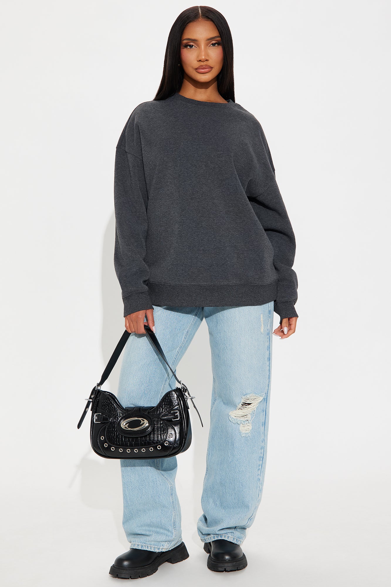 Candice Oversized Crewneck Sweatshirt - Charcoal