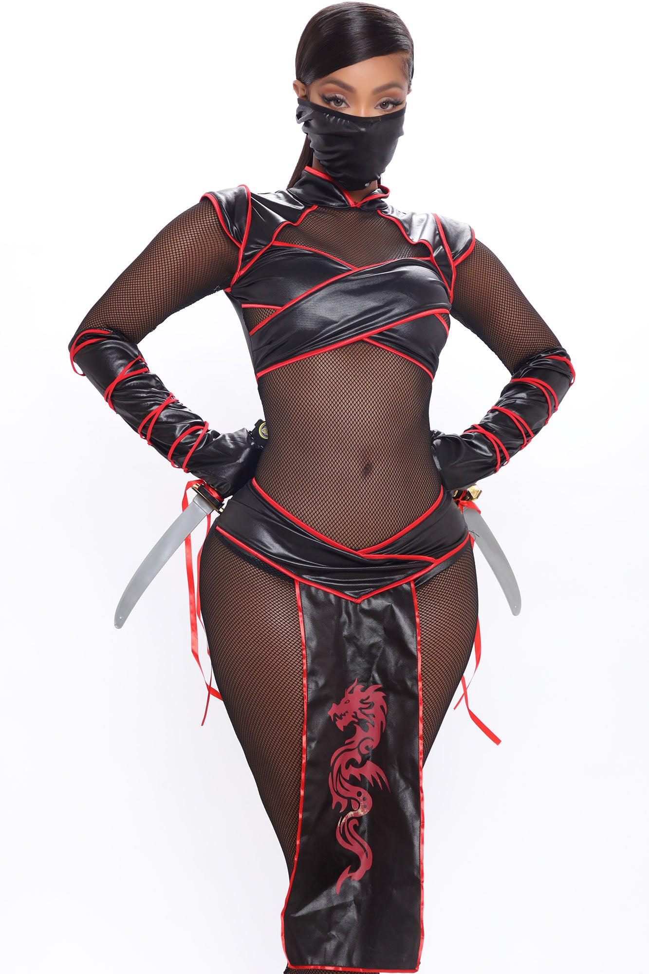 Sexy Stealth Ninja 5 Piece Costume - Black/Red