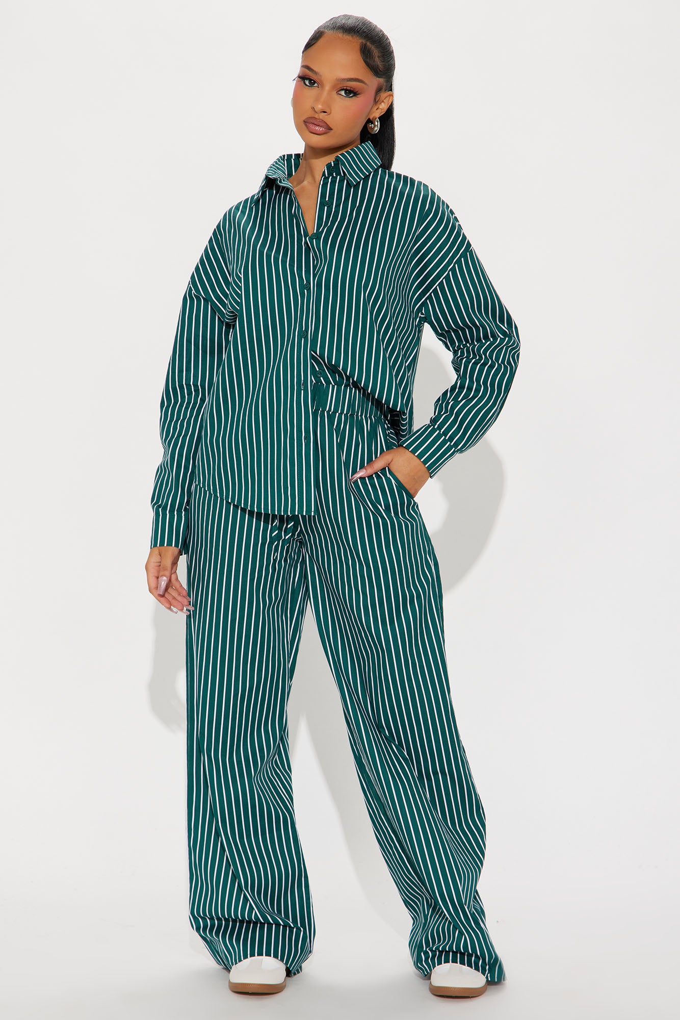 Sara Striped Wide Leg Pant Set - Green