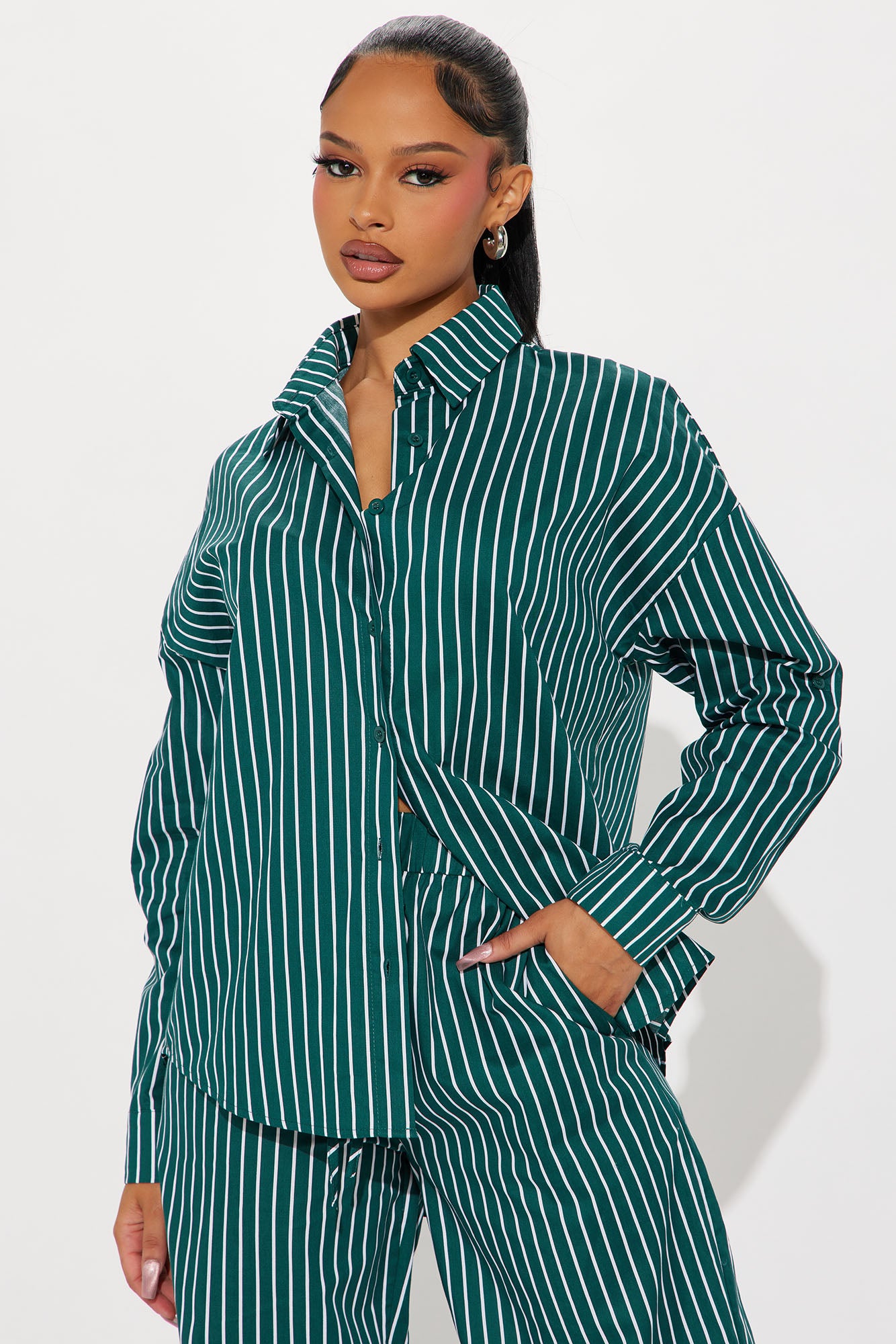 Sara Striped Wide Leg Pant Set - Green