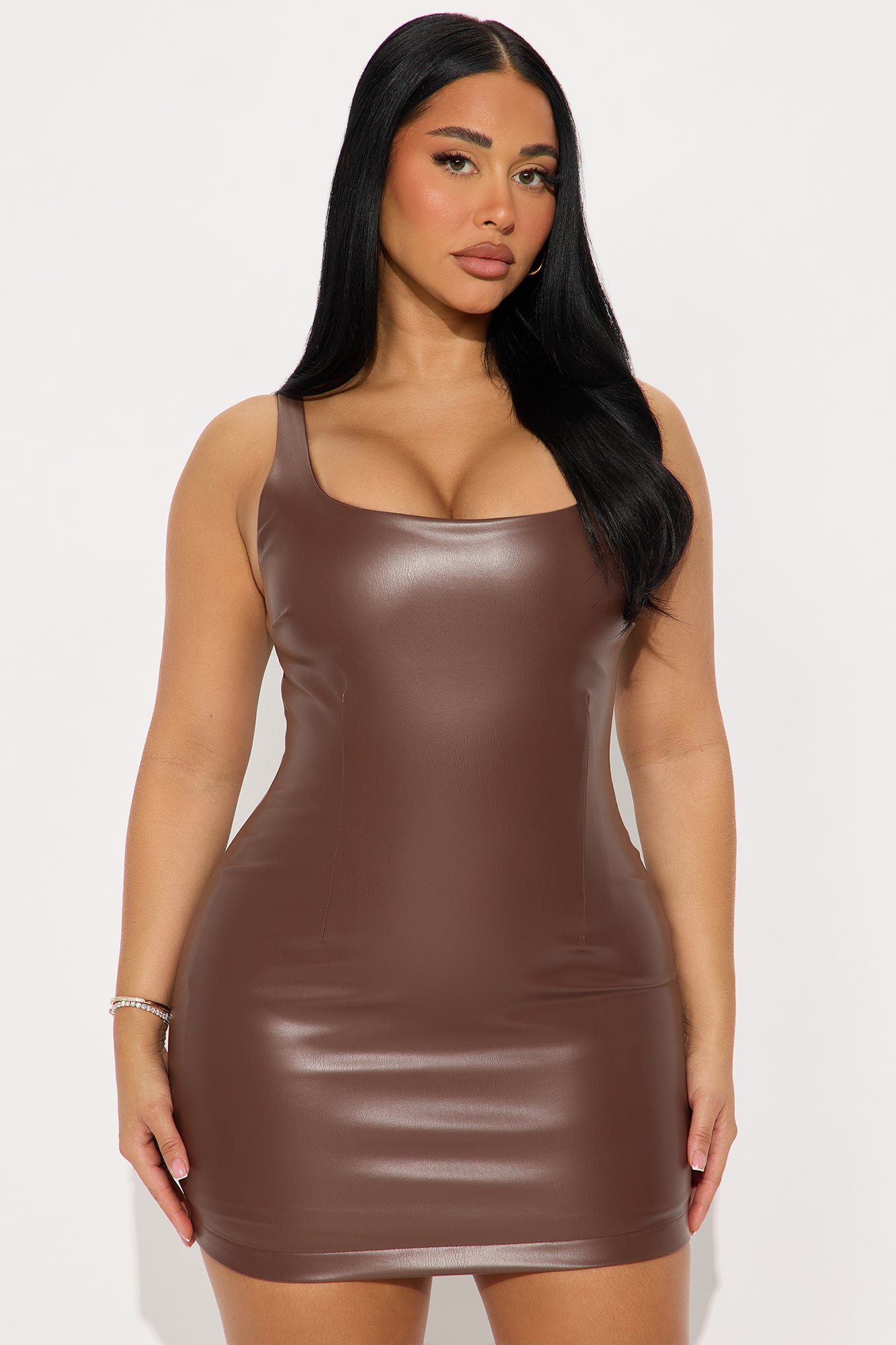 Slay The Night Faux Leather Mini Dress - Brown