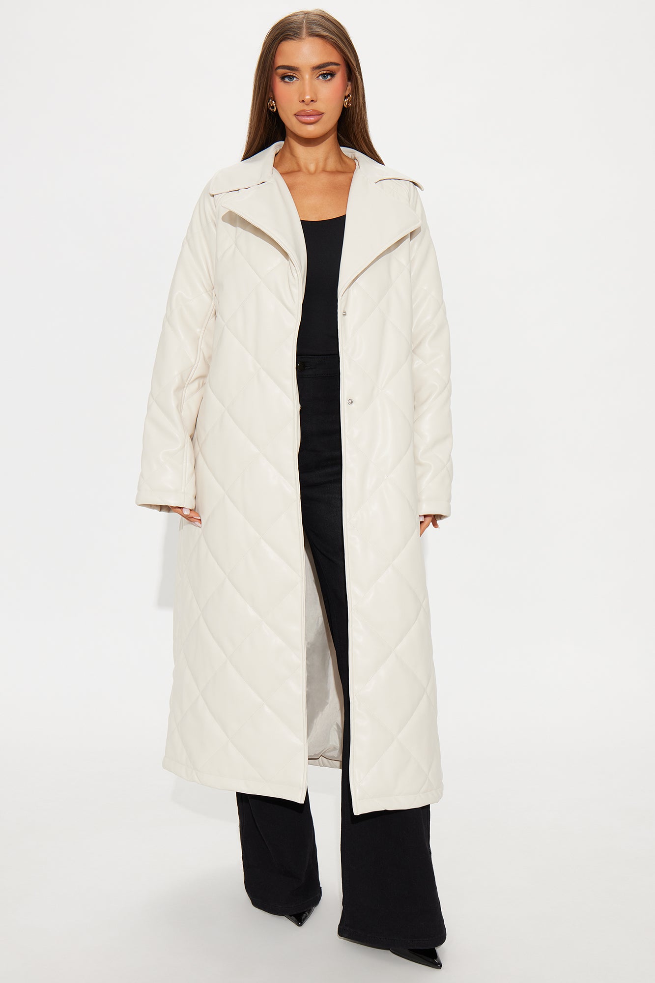 Fabiola Quilted Faux Leather Trench Coat - Stone