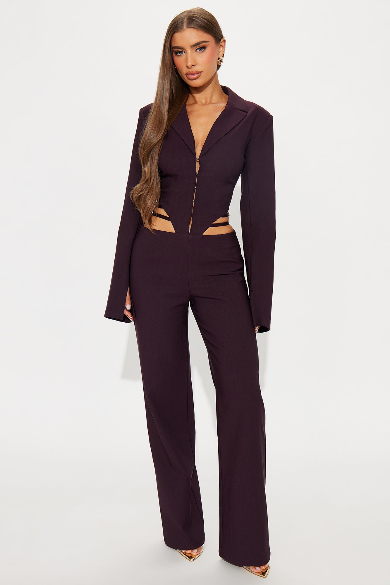 Perla Long Sleeve Jumpsuit - Eggplant