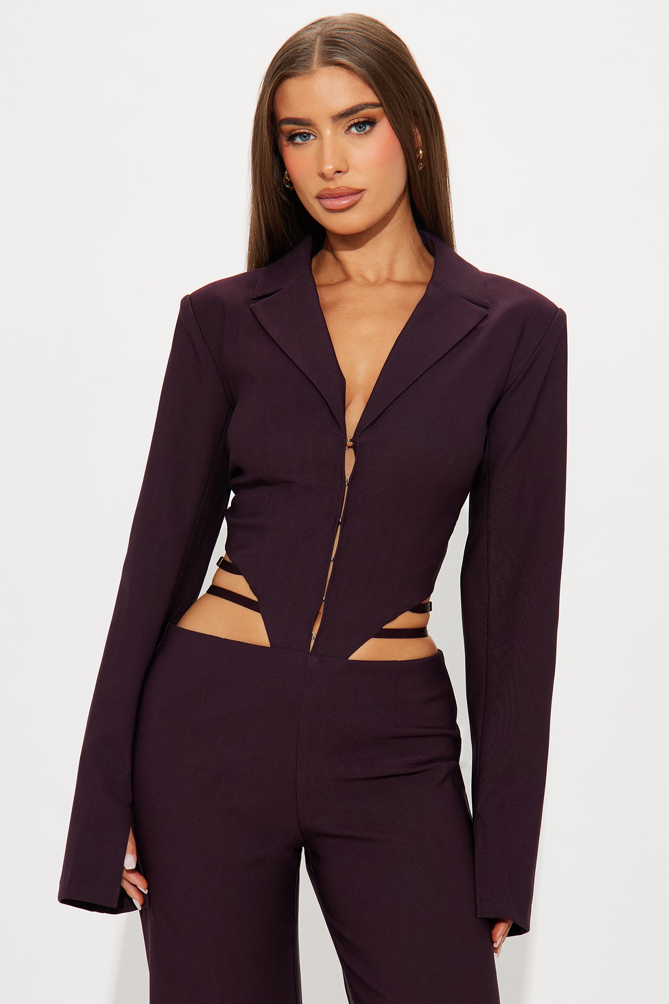 Perla Long Sleeve Jumpsuit - Eggplant