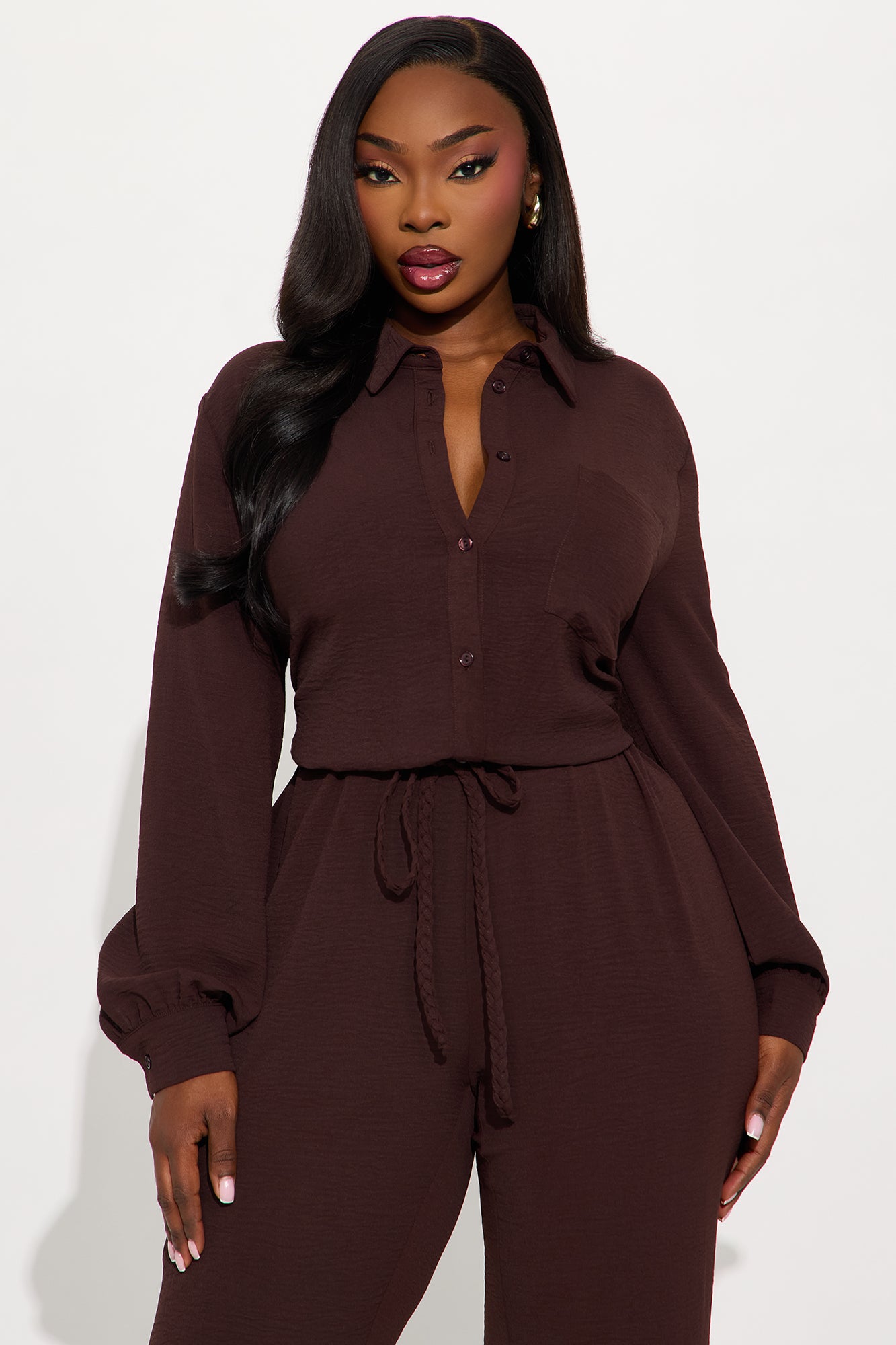 Myra Belted Jumpsuit - Chocolate