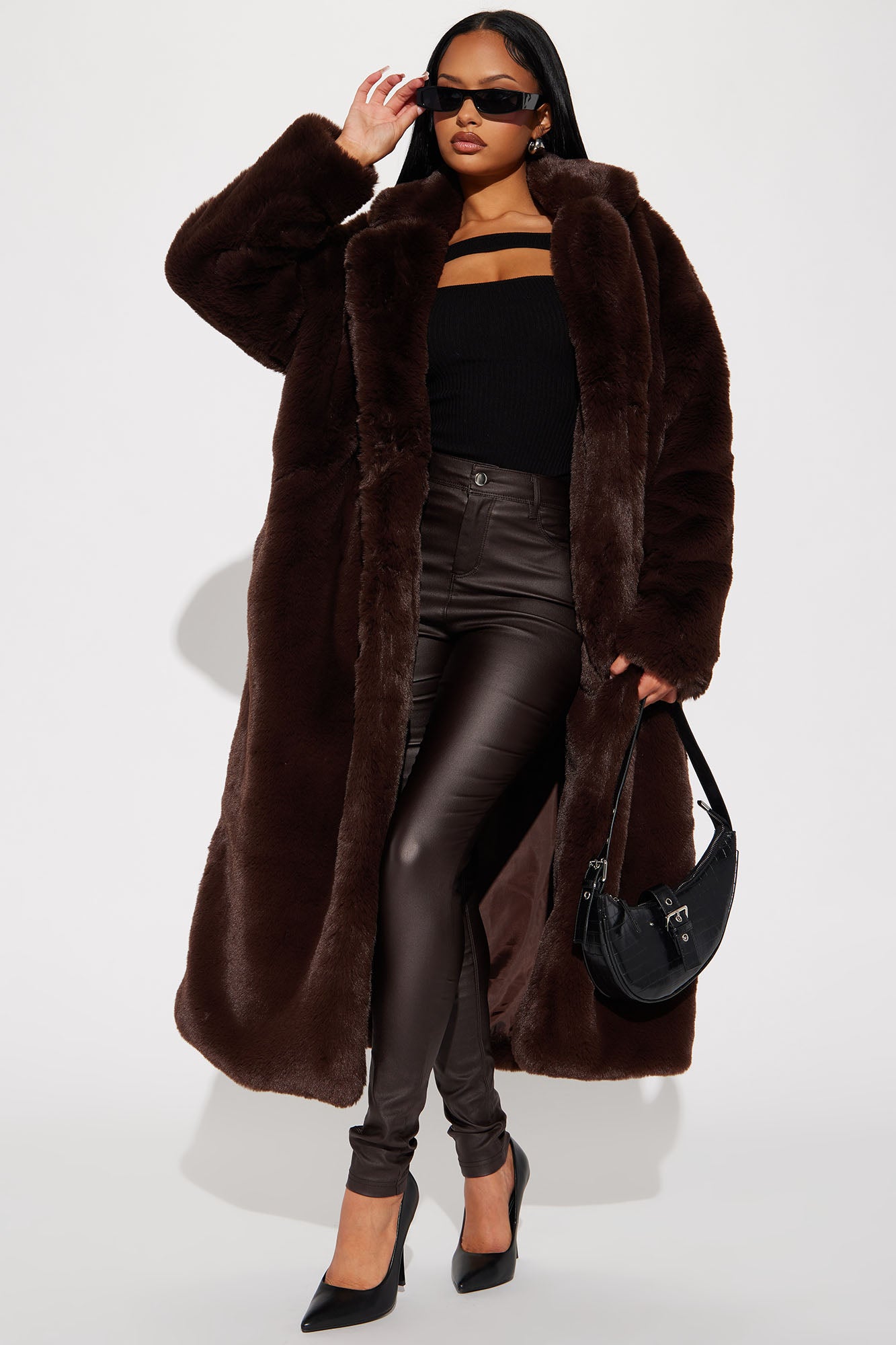 Night Of Fun Faux Fur Coat - Chocolate