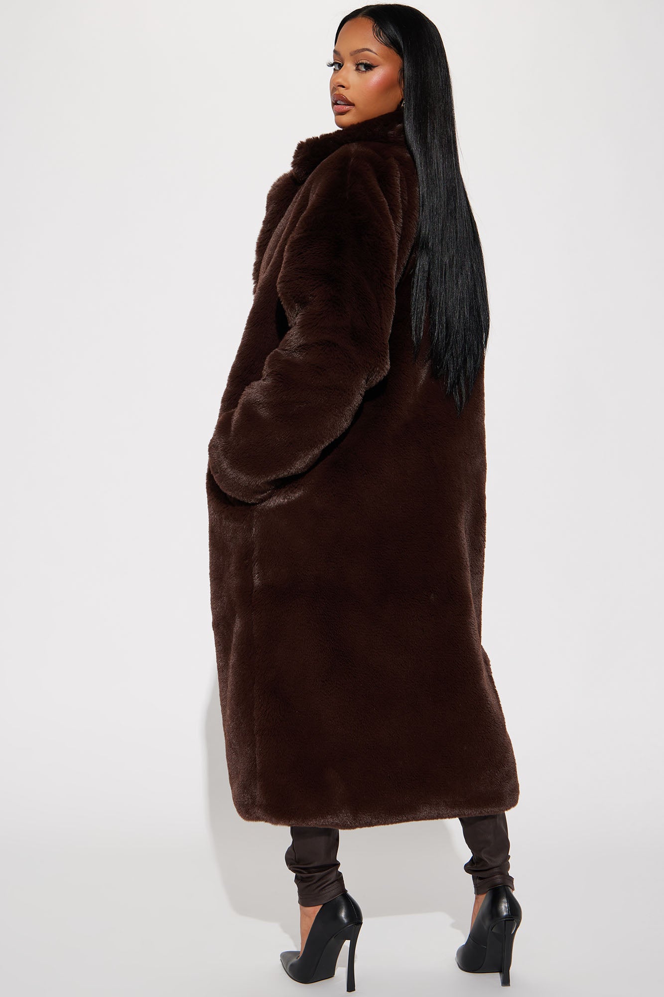 Night Of Fun Faux Fur Coat - Chocolate