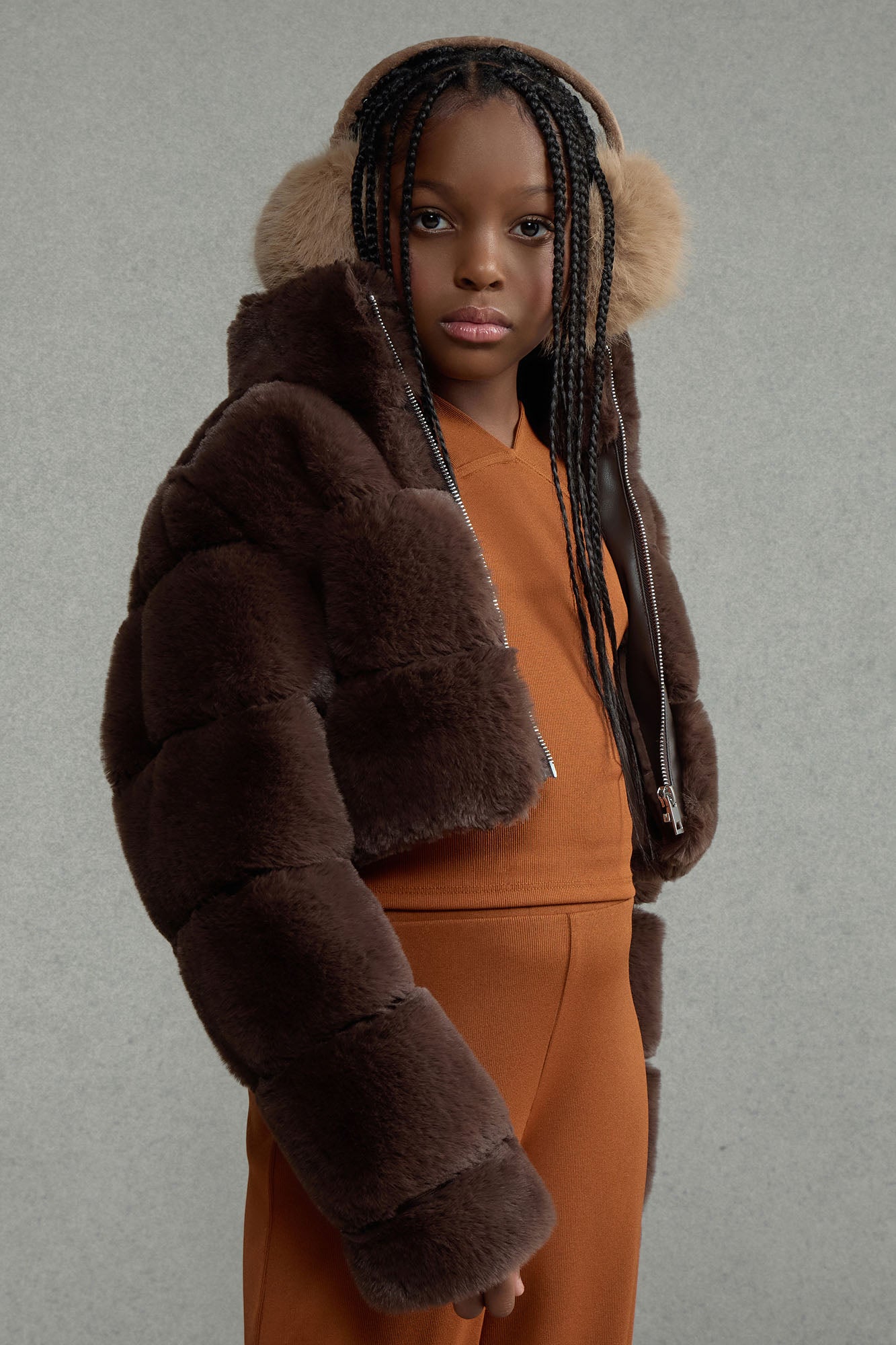Mini Ella Faux Fur Jacket - Brown