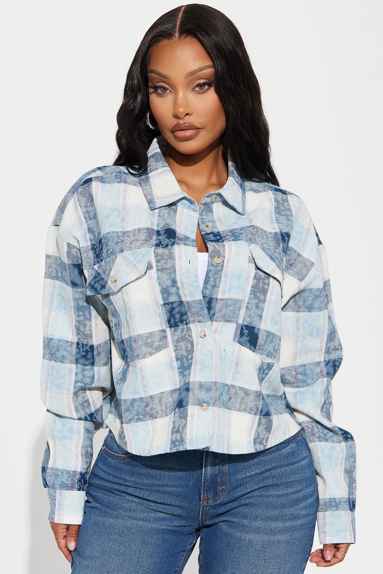 Street Queen Washed Plaid Shirt - Blue/combo
