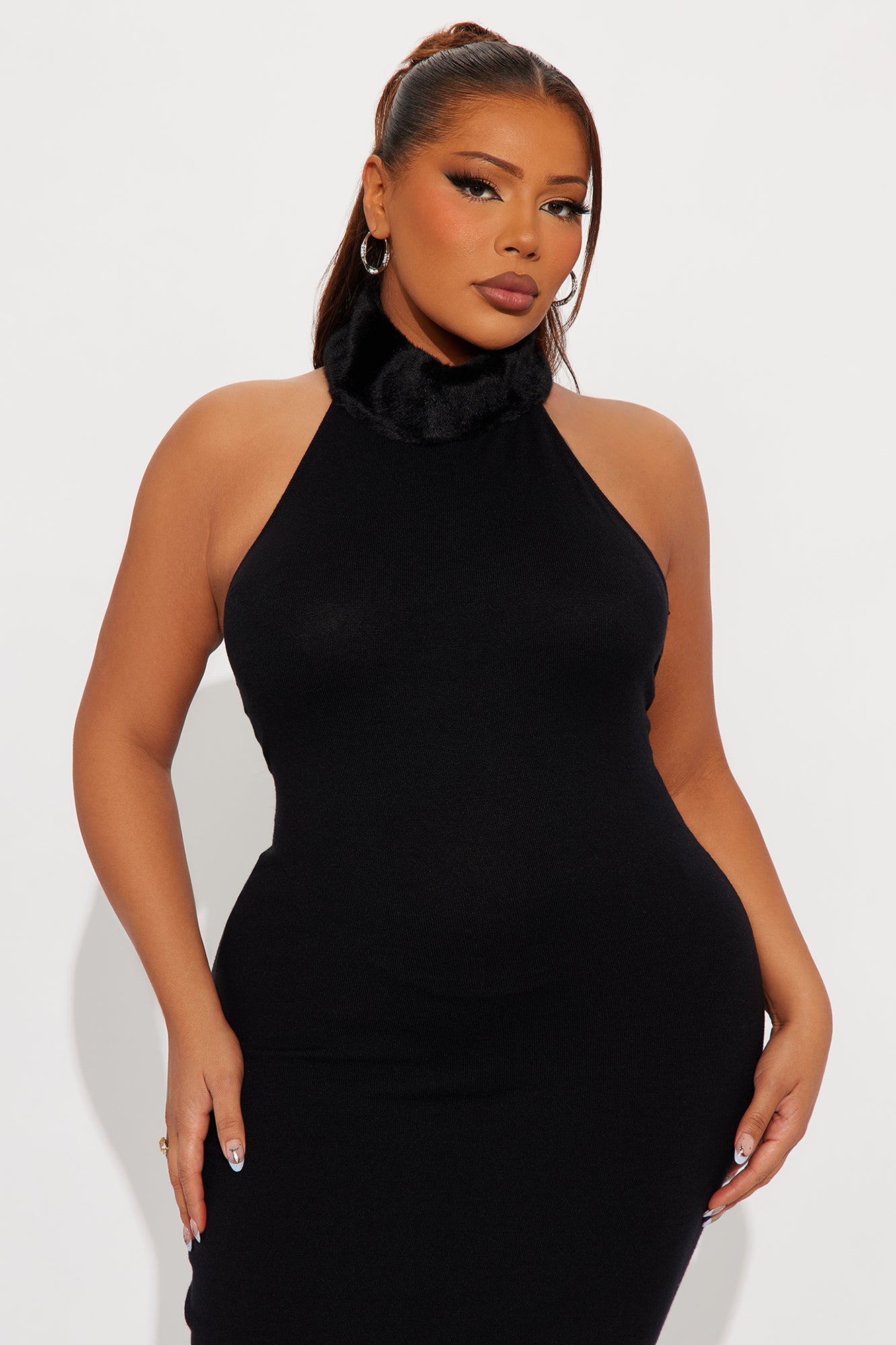 Furbidden Love Sweater Midi Dress - Black