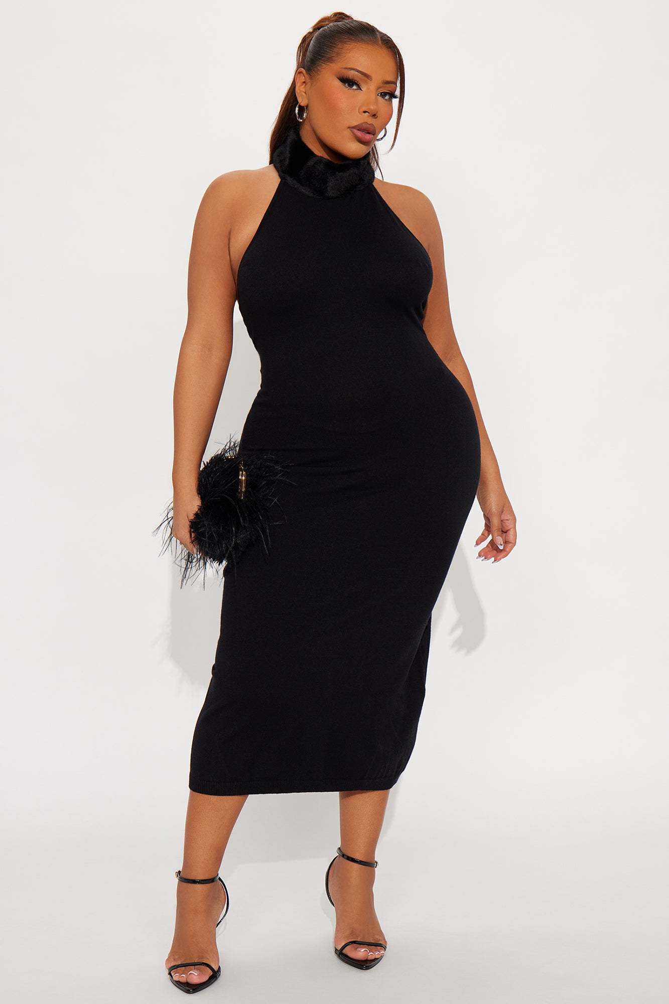 Furbidden Love Sweater Midi Dress - Black