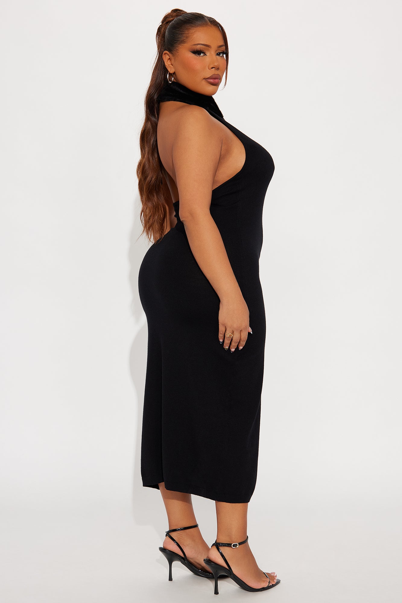 Furbidden Love Sweater Midi Dress - Black