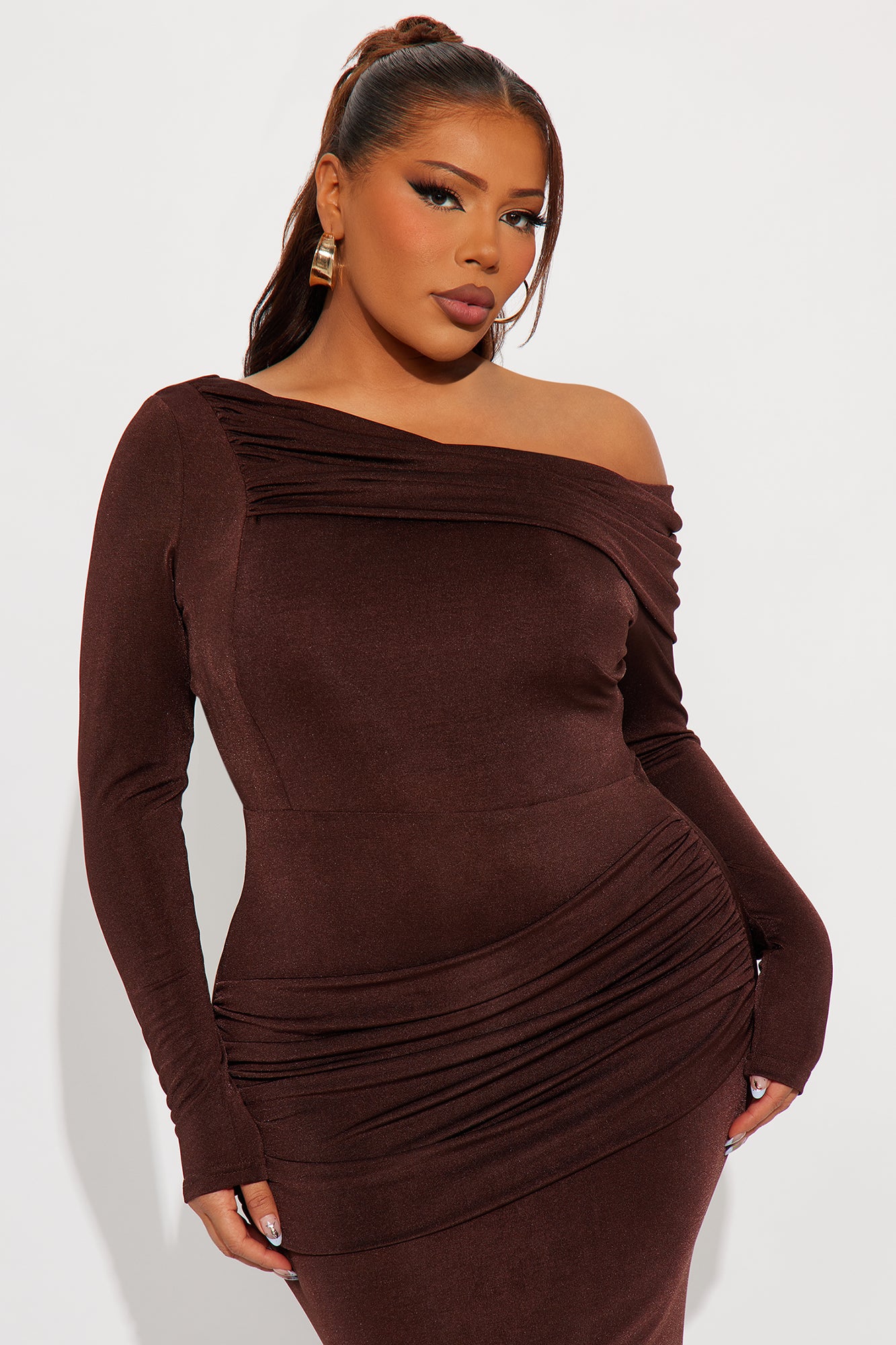 Talk Much Draped Maxi Dress - Brown