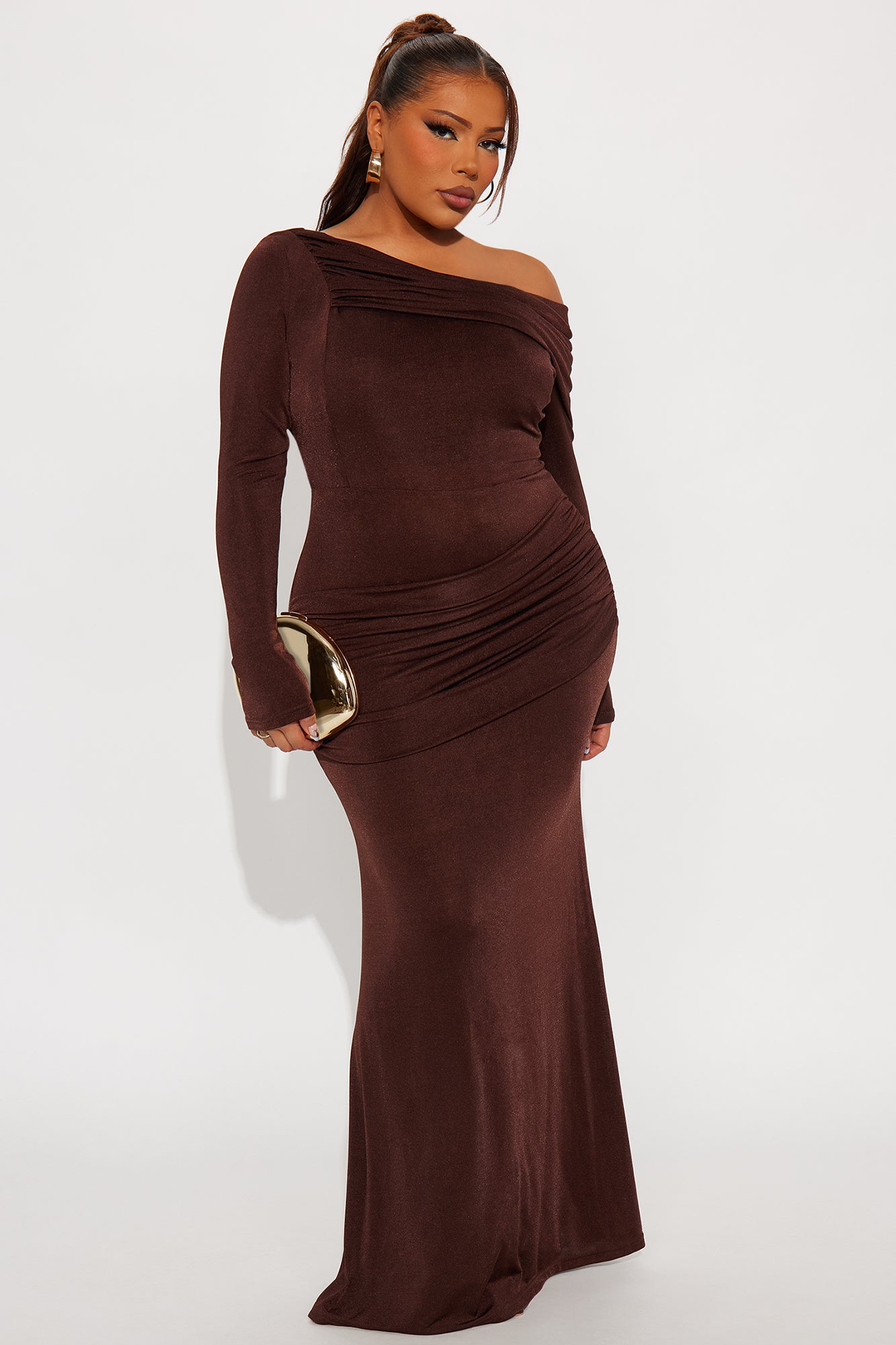 Talk Much Draped Maxi Dress - Brown