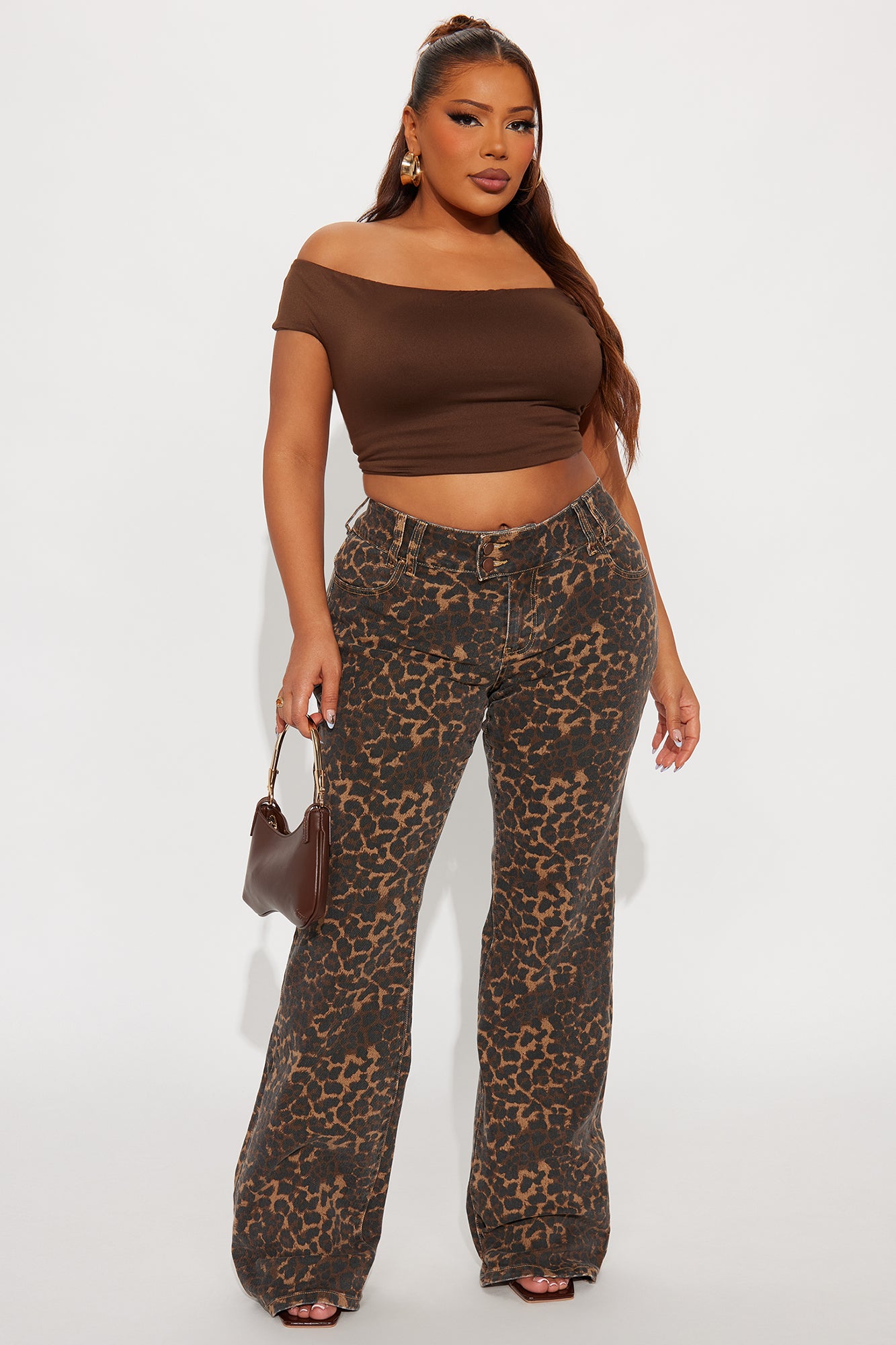 Tall Wild One Leopard Print Flare Jeans - Brown/combo