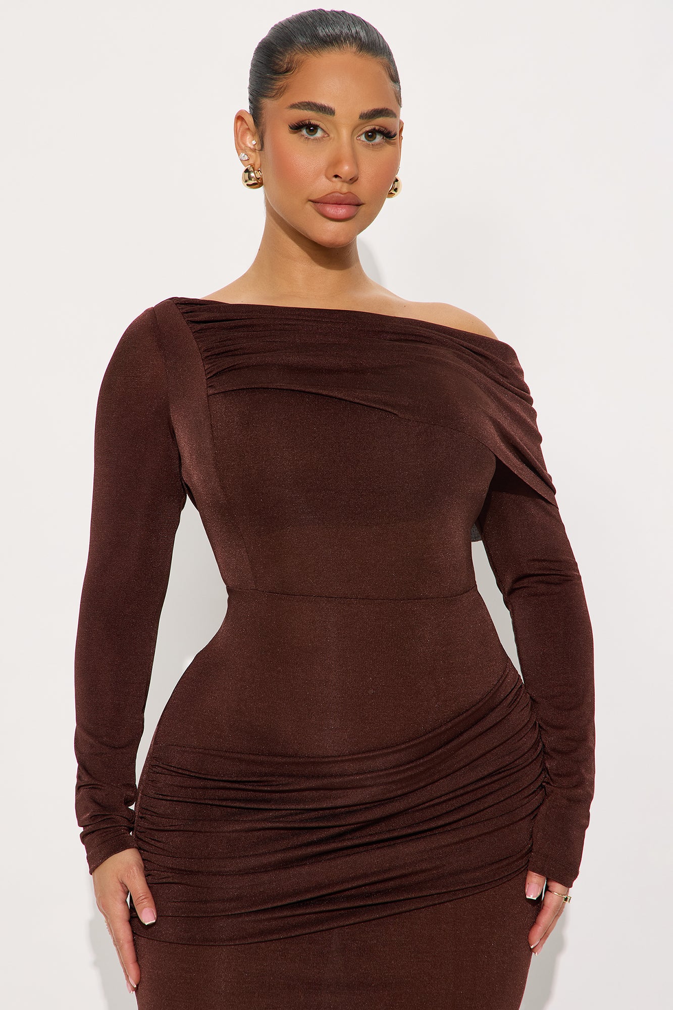 Talk Much Draped Maxi Dress - Brown