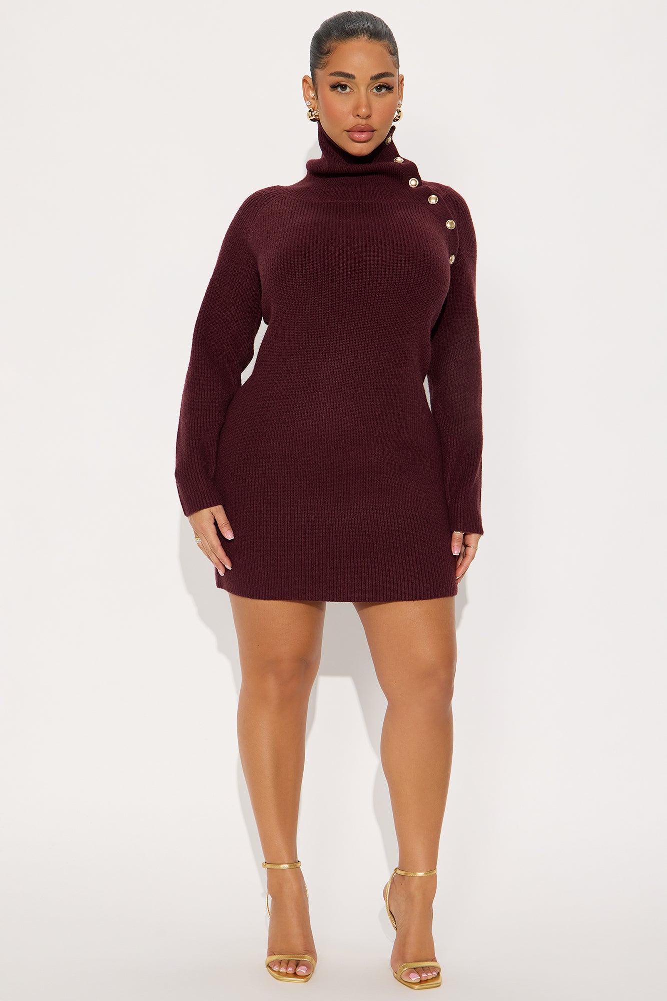 Redefined Babe Mini Sweater Dress - Burgundy