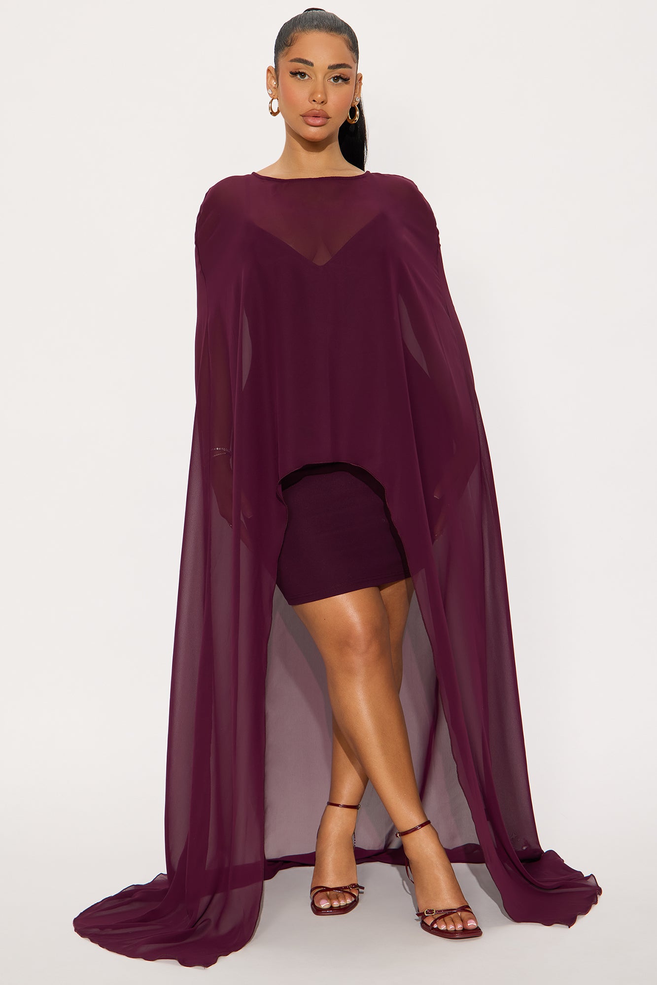 Carly Cape Mini Dress - Wine