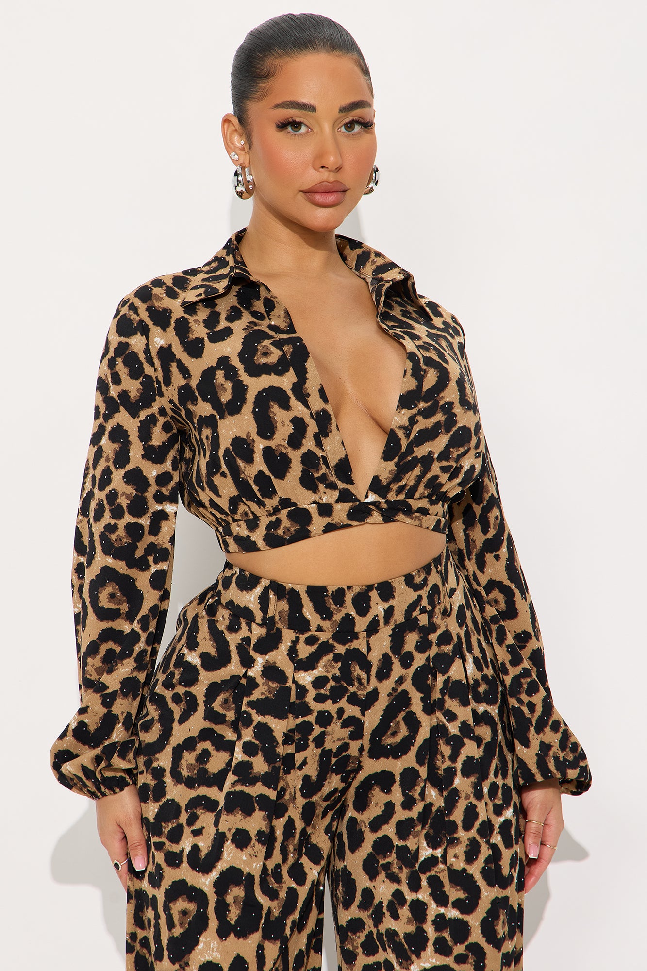 Sweet Nothings Leopard Wide Leg Pant Set - Brown/combo