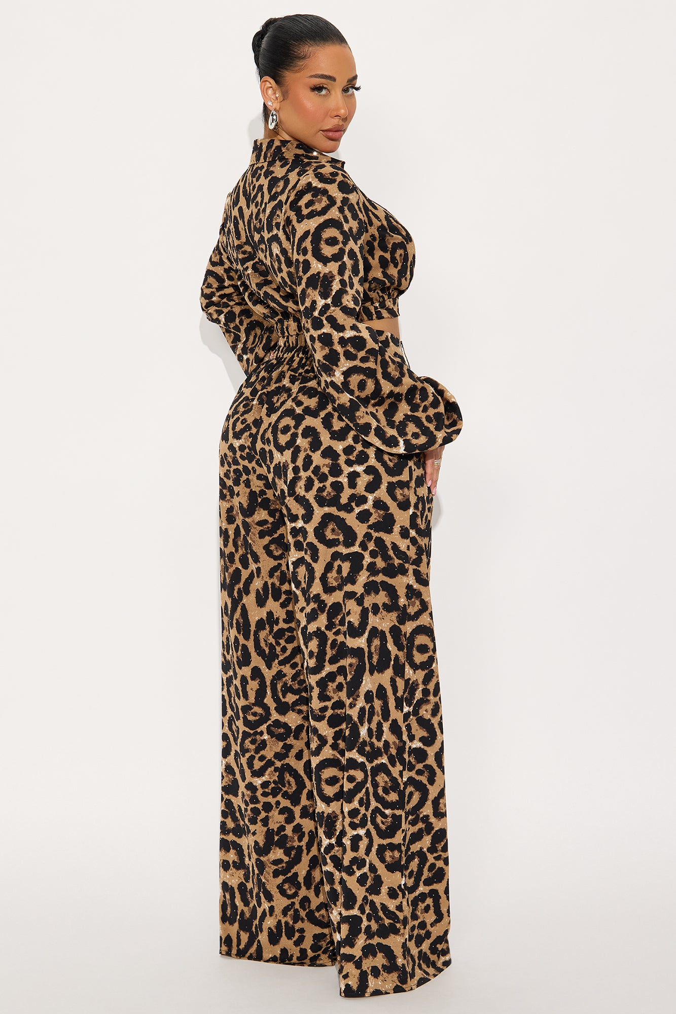 Sweet Nothings Leopard Wide Leg Pant Set - Brown/combo