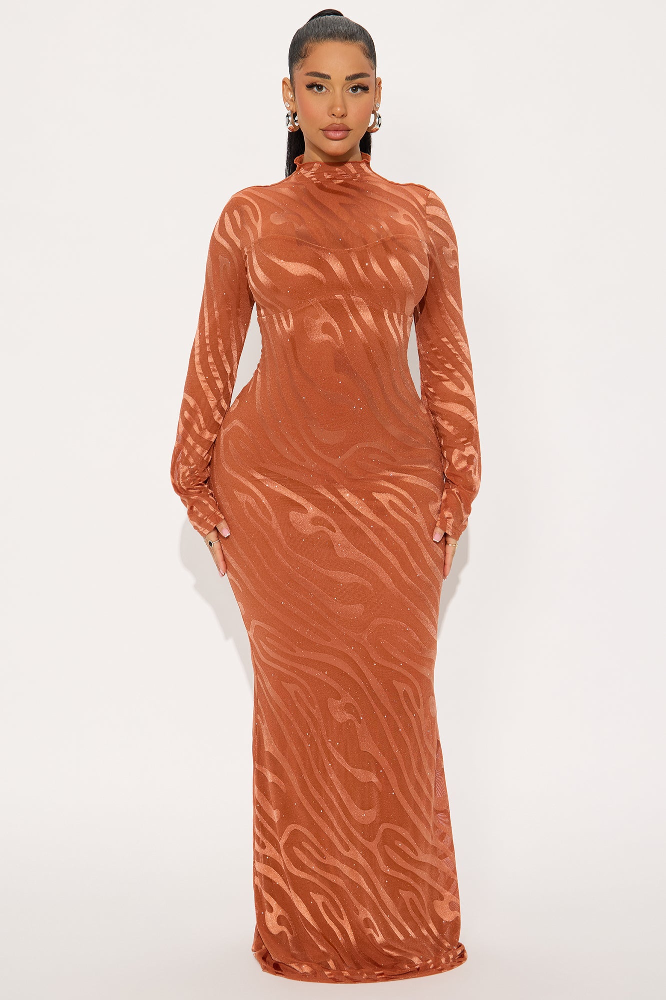 Milly Zebra Mesh Maxi Dress - Rust