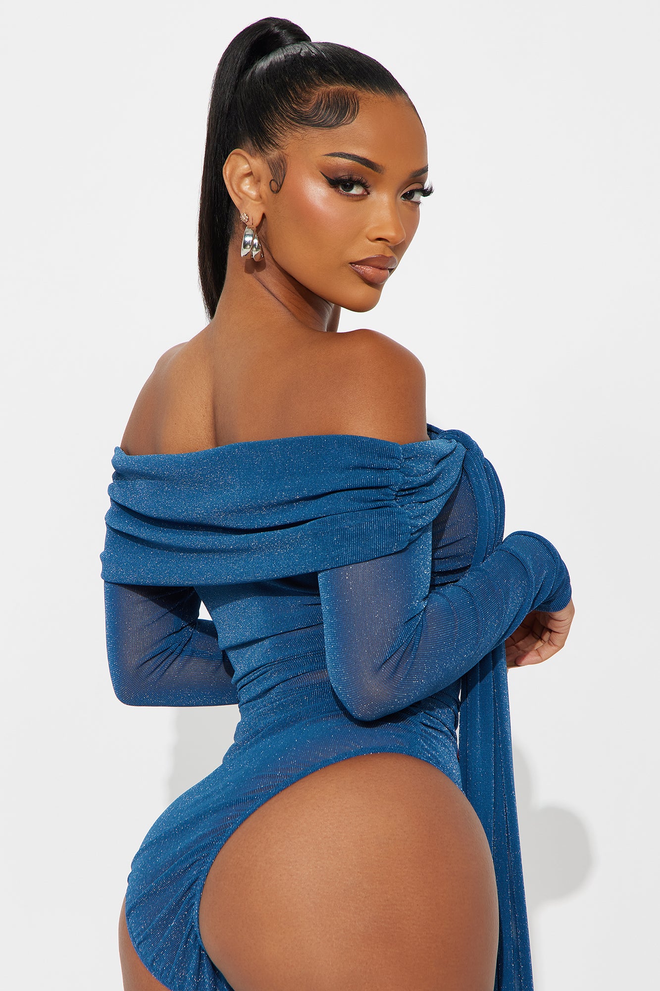 Handle With Care Draped Off Shoulder Bodysuit - Teal