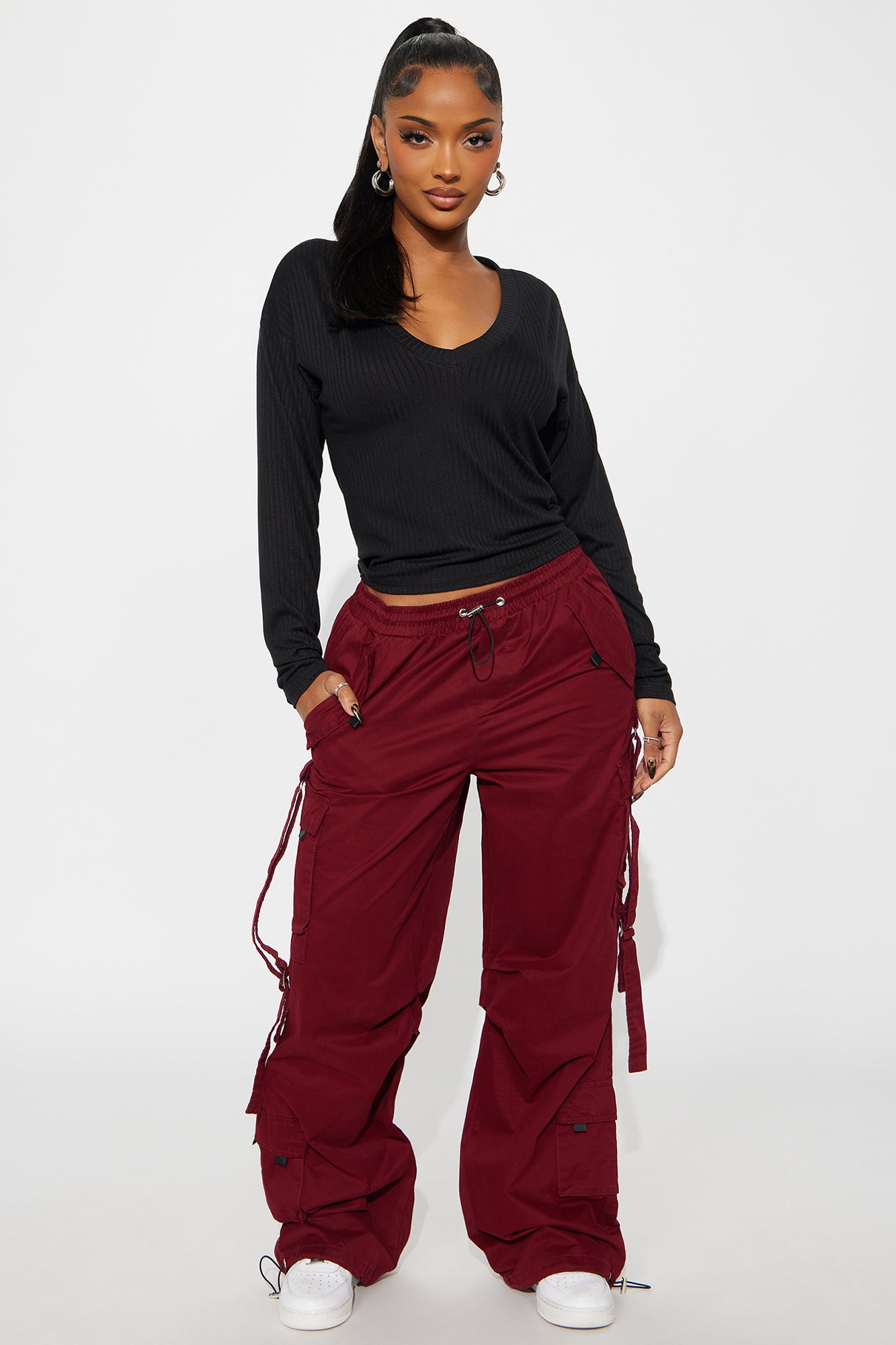 Bailey Basic V Neck Ribbed Top - Black