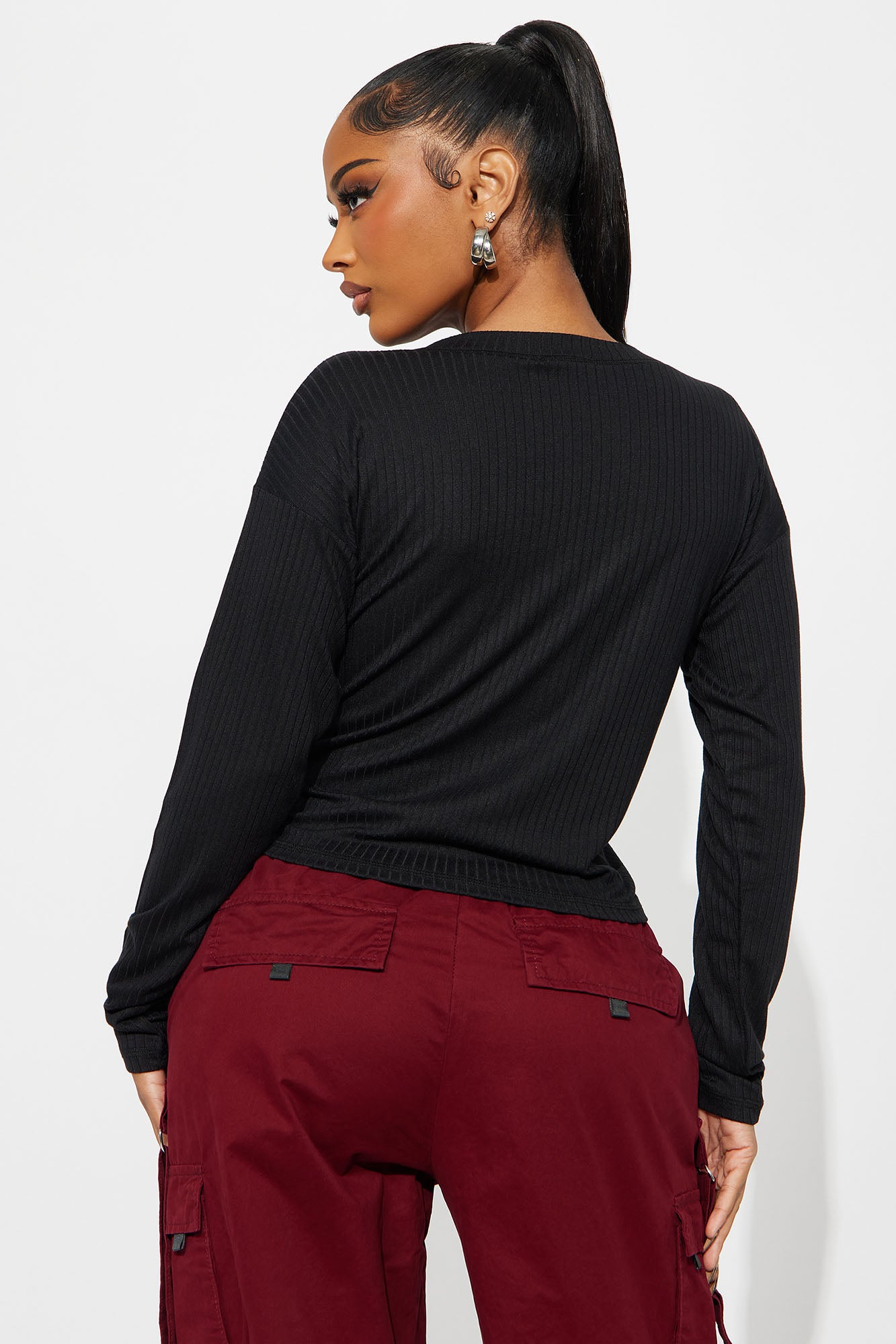 Bailey Basic V Neck Ribbed Top - Black