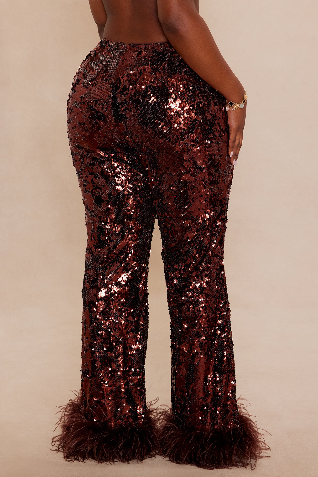 Dania Sequin Feather Pant - Bronze