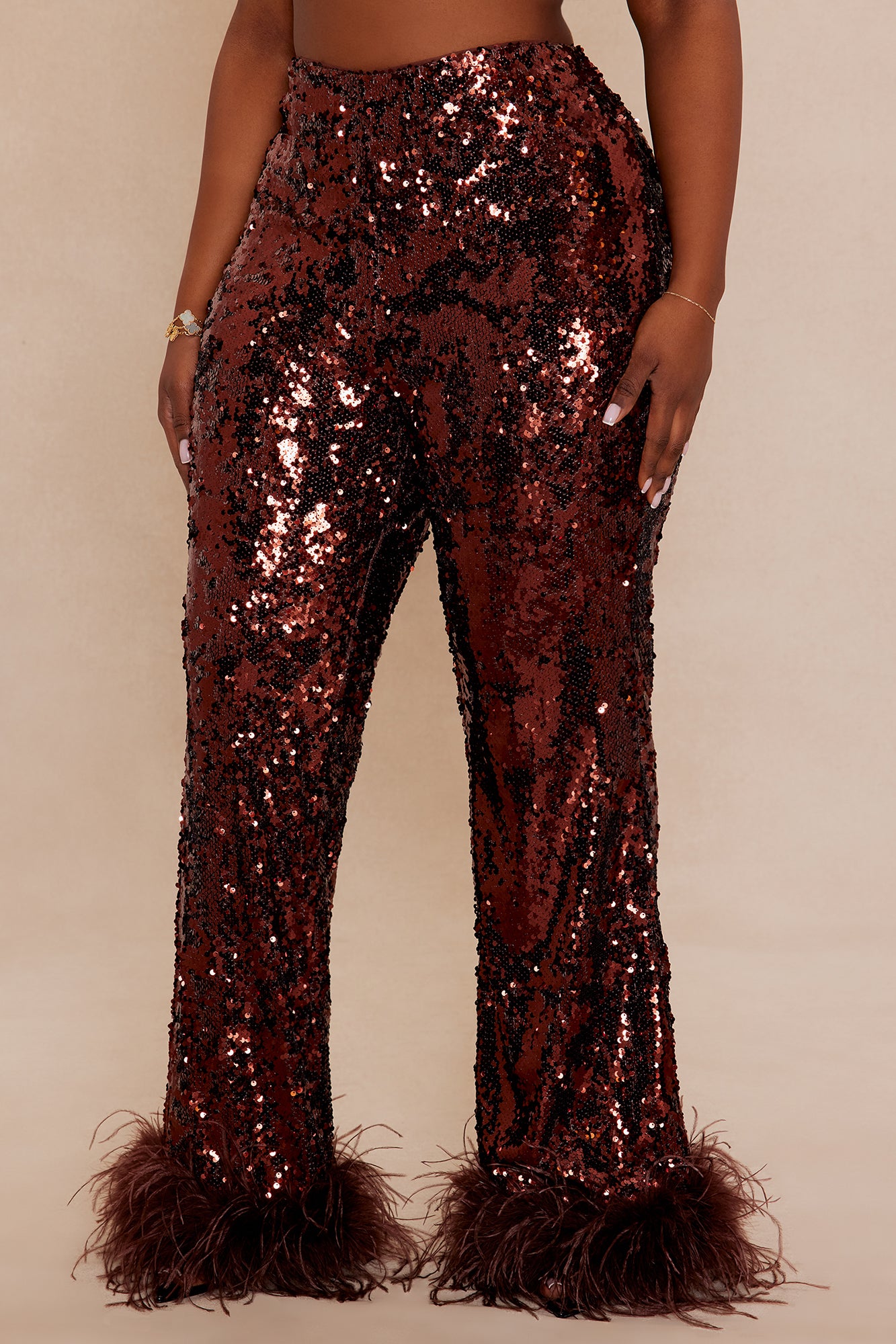 Dania Sequin Feather Pant - Bronze