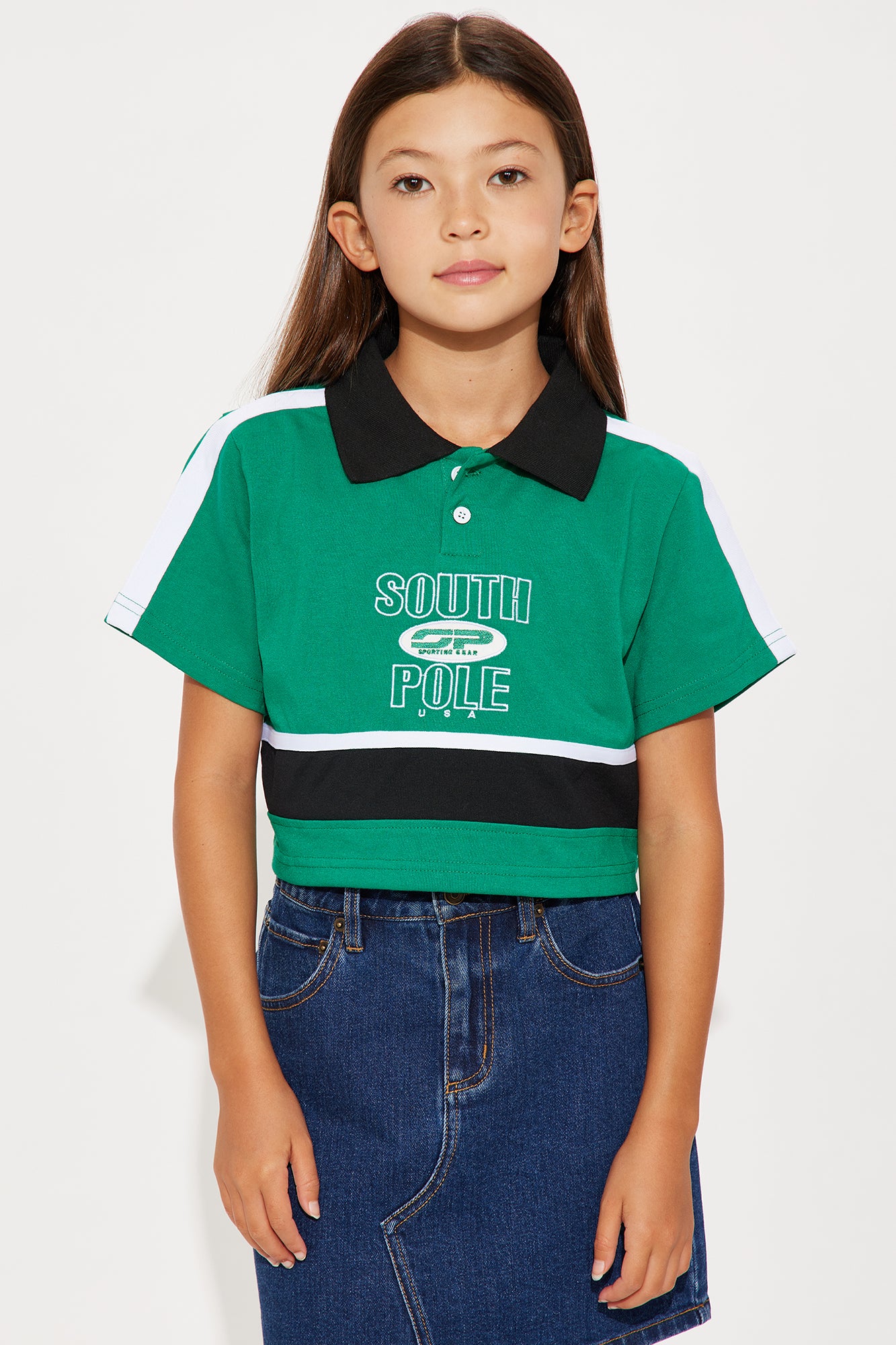 Mini Southpole Legacy Polo Cropped Top - Green